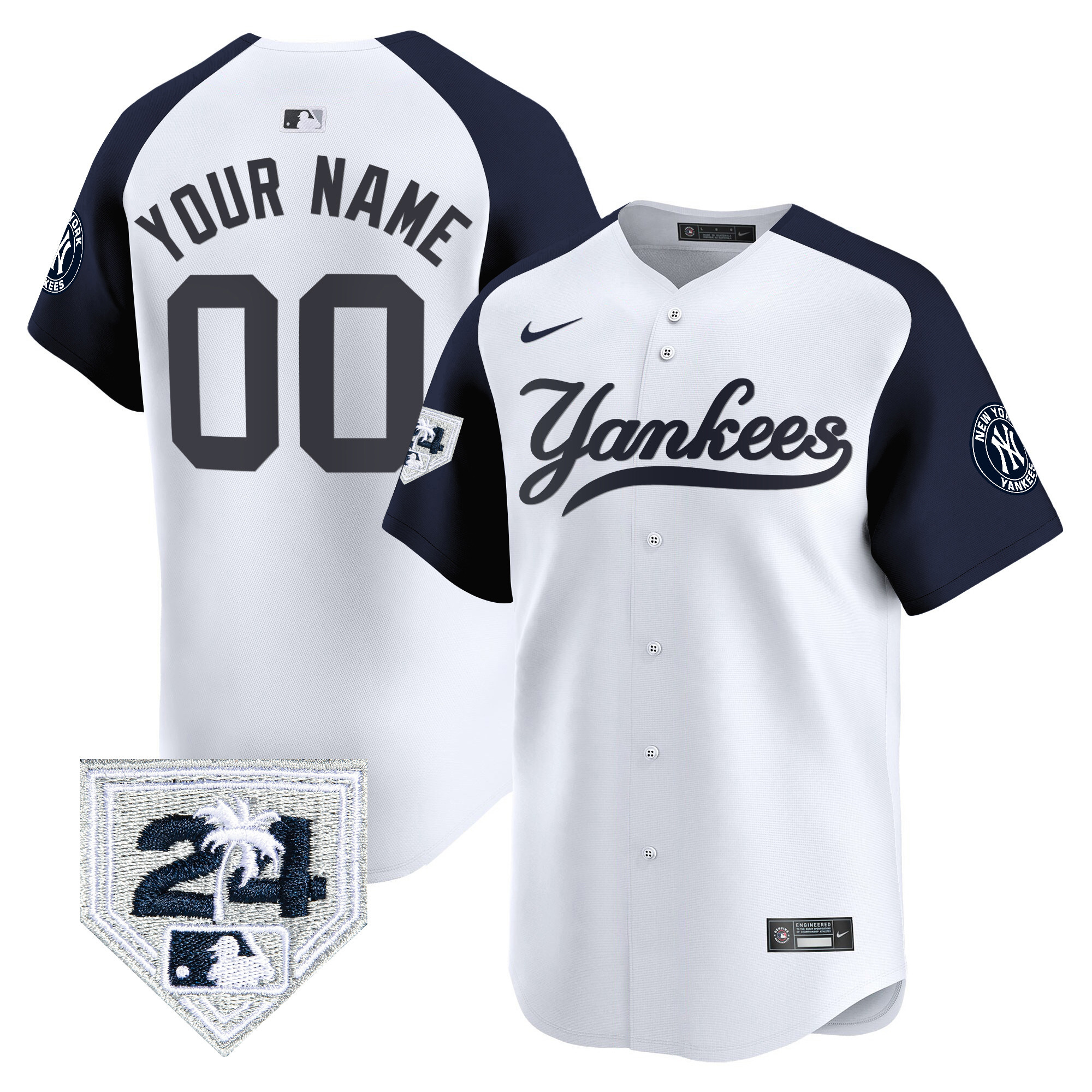 New York Yankees 2024 Spring Training Patch Vapor Premier Limited Custom V6 White Alternate Jersey - All Stitched