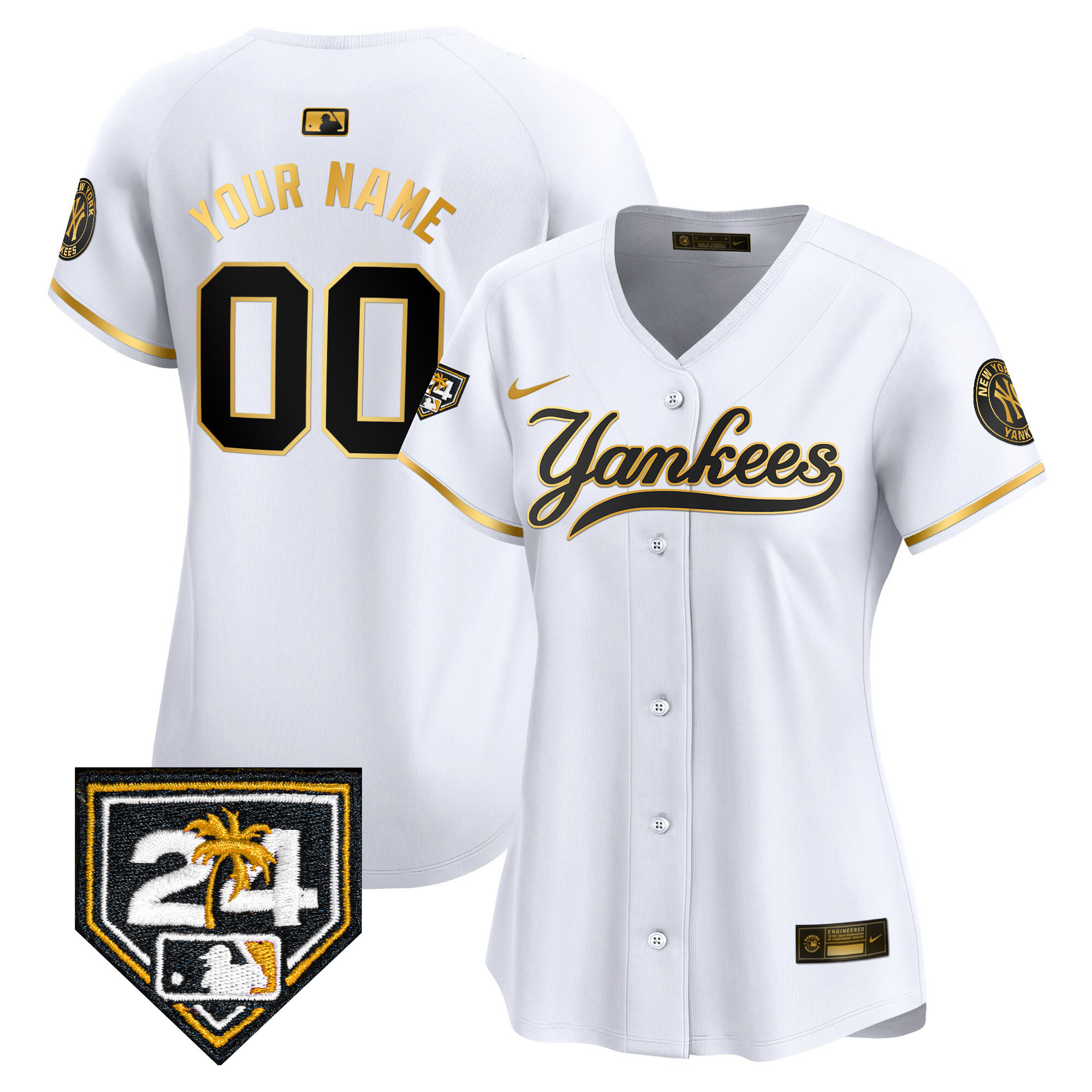 New York Yankees 2024 Spring Training Patch Vapor Premier Limited Custom V6 White Gold Jersey - All Stitched