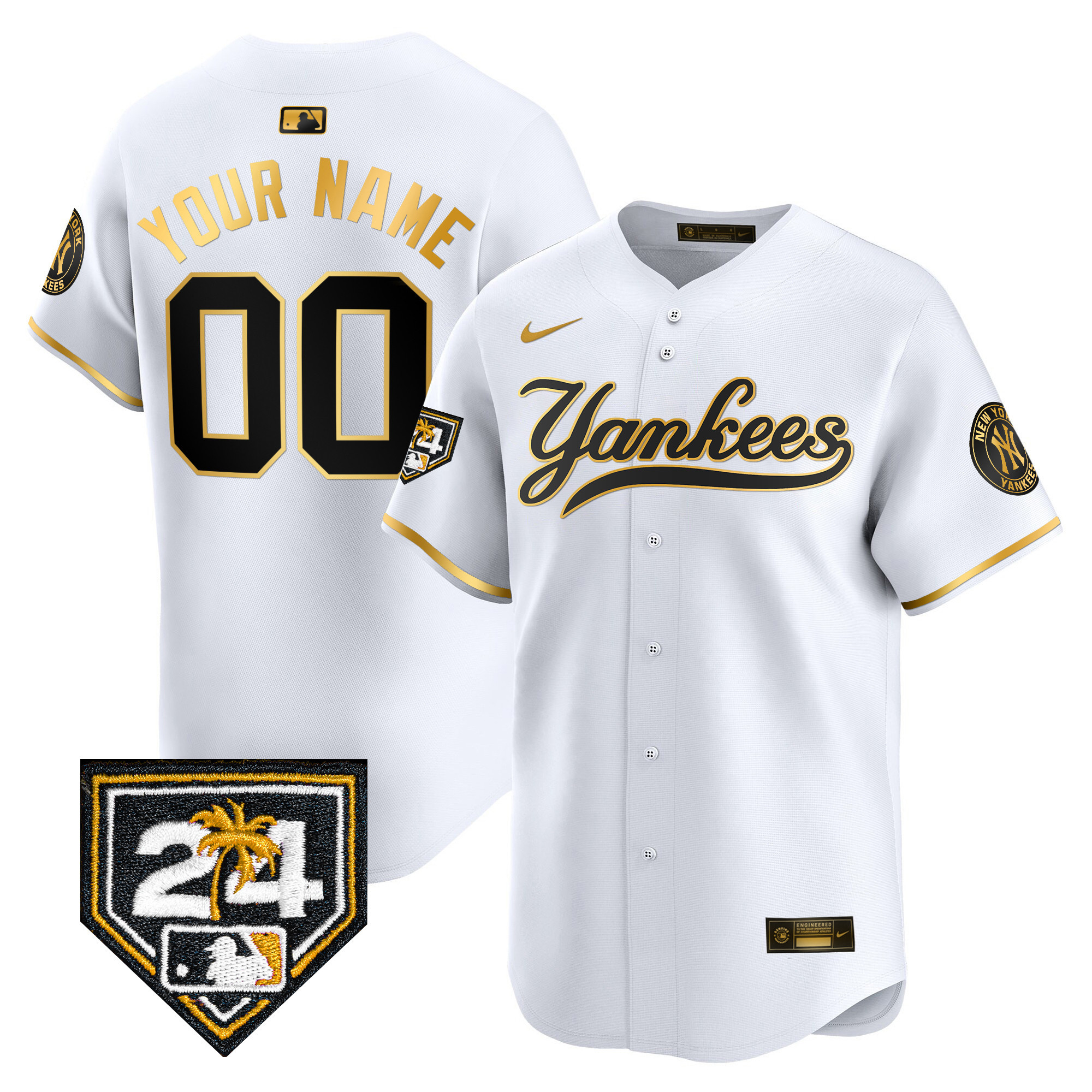 New York Yankees 2024 Spring Training Patch Vapor Premier Limited Custom V6 White Gold Jersey - All Stitched
