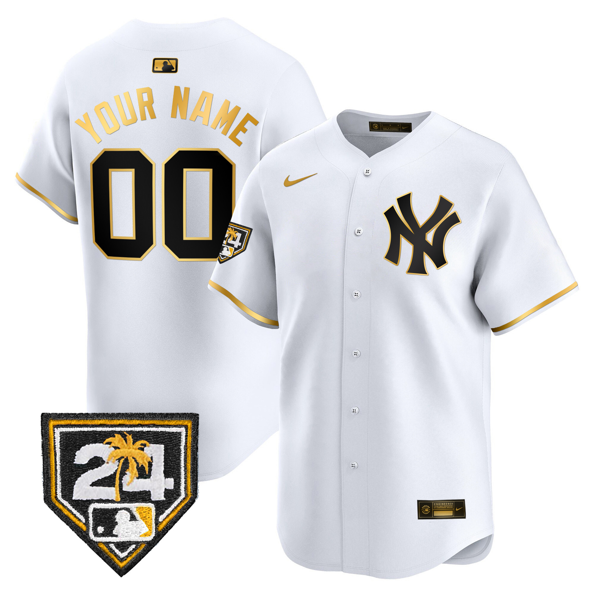 New York Yankees 2024 Spring Training Patch Vapor Premier Limited Custom White Gold Jersey - All Stitched