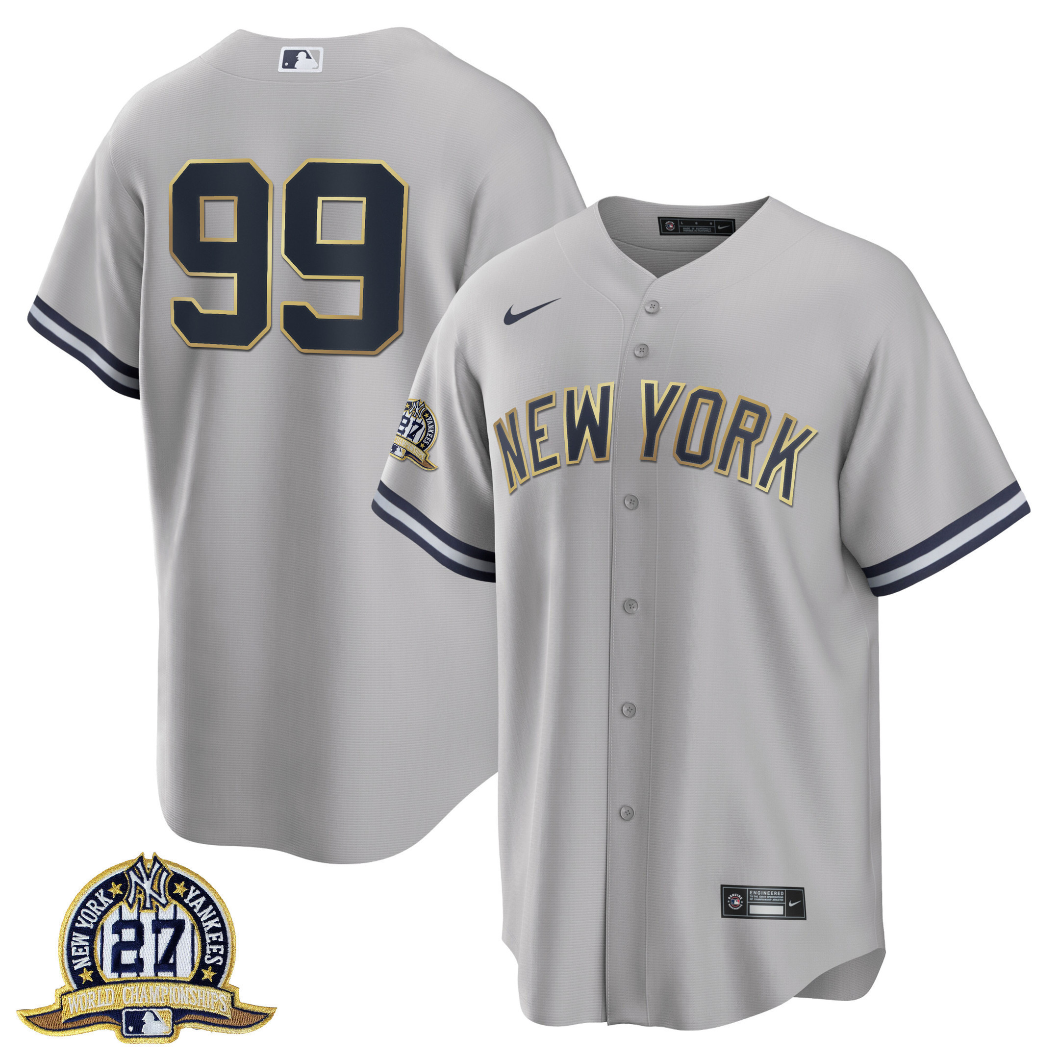 New York Yankees Aaron Judge 27 Championships Patch Cool Base Jersey - All Stitched