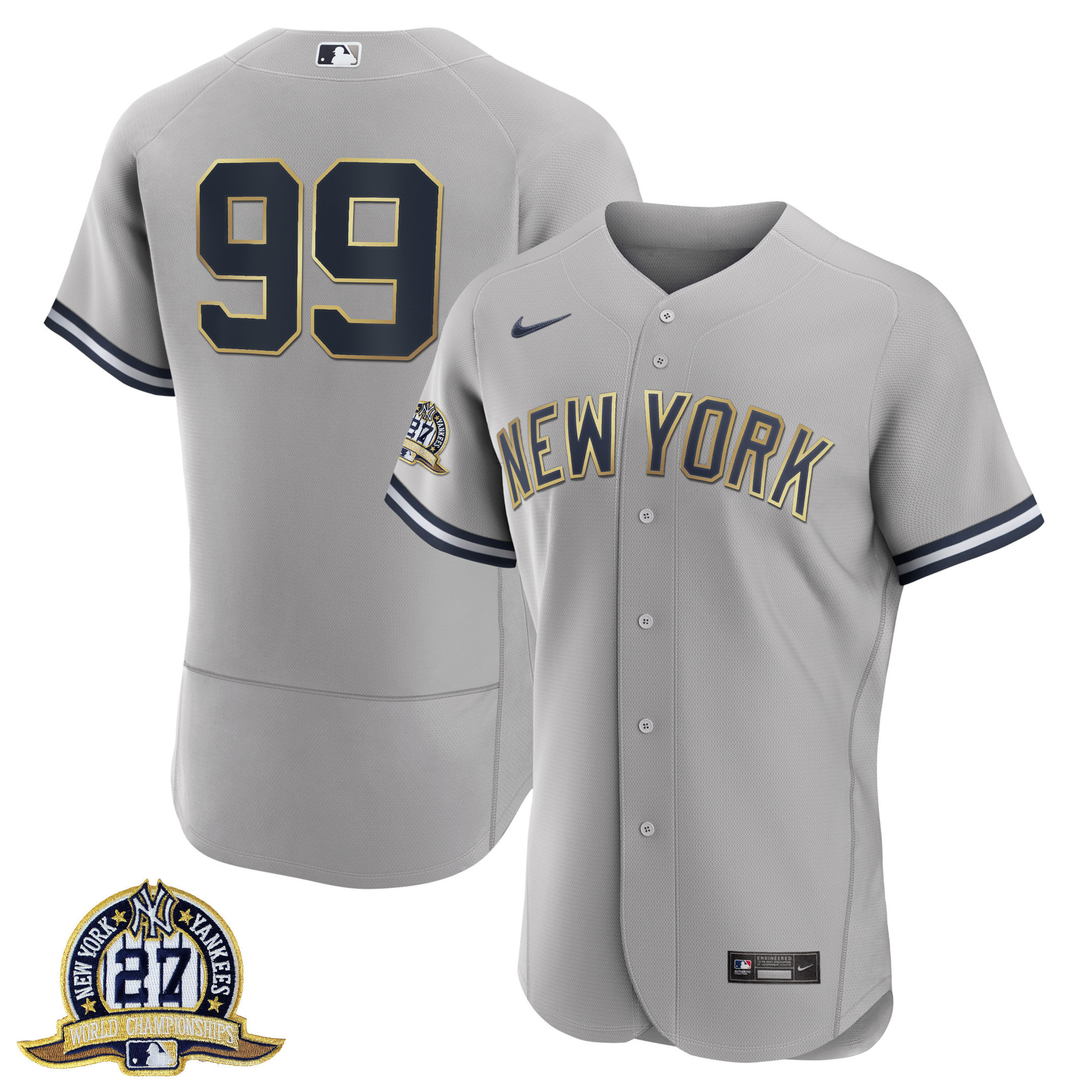 New York Yankees Aaron Judge 27 Championships Patch Flex Base Jersey - All Stitched