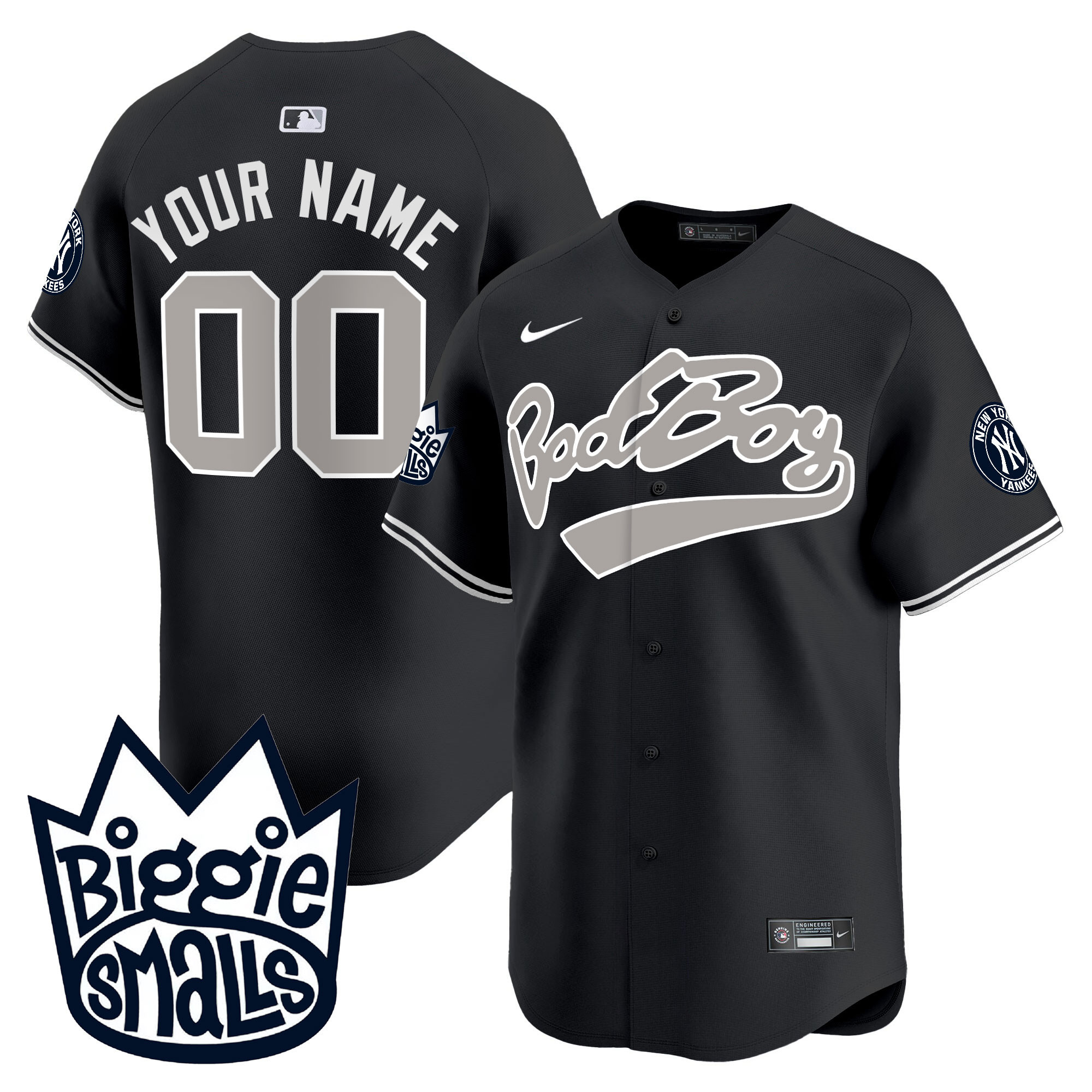 New York Yankees Biggie Smalls Vapor Premier Limited Custom Black Jersey - All Stitched