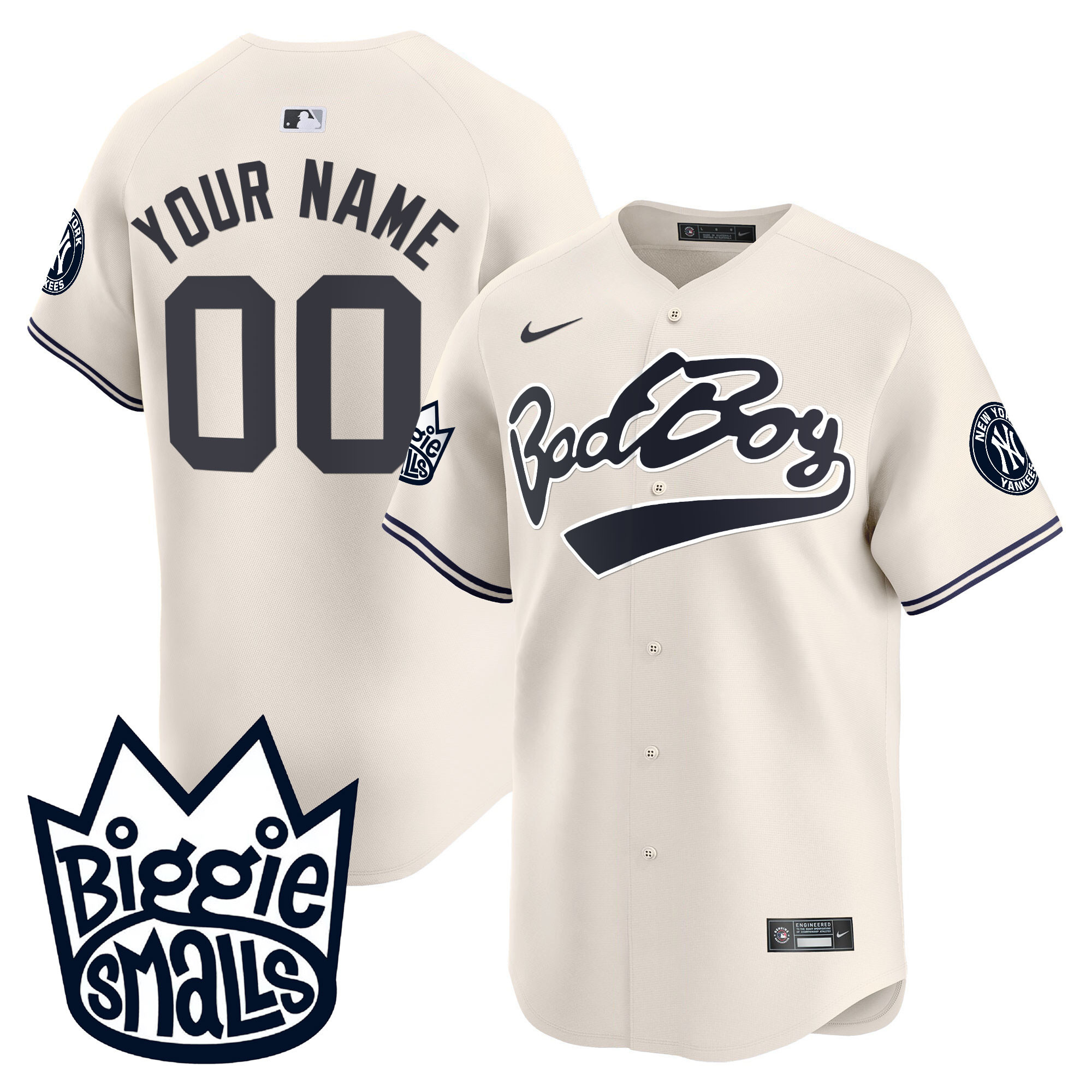 New York Yankees Biggie Smalls Vapor Premier Limited Custom Cream Jersey - All Stitched