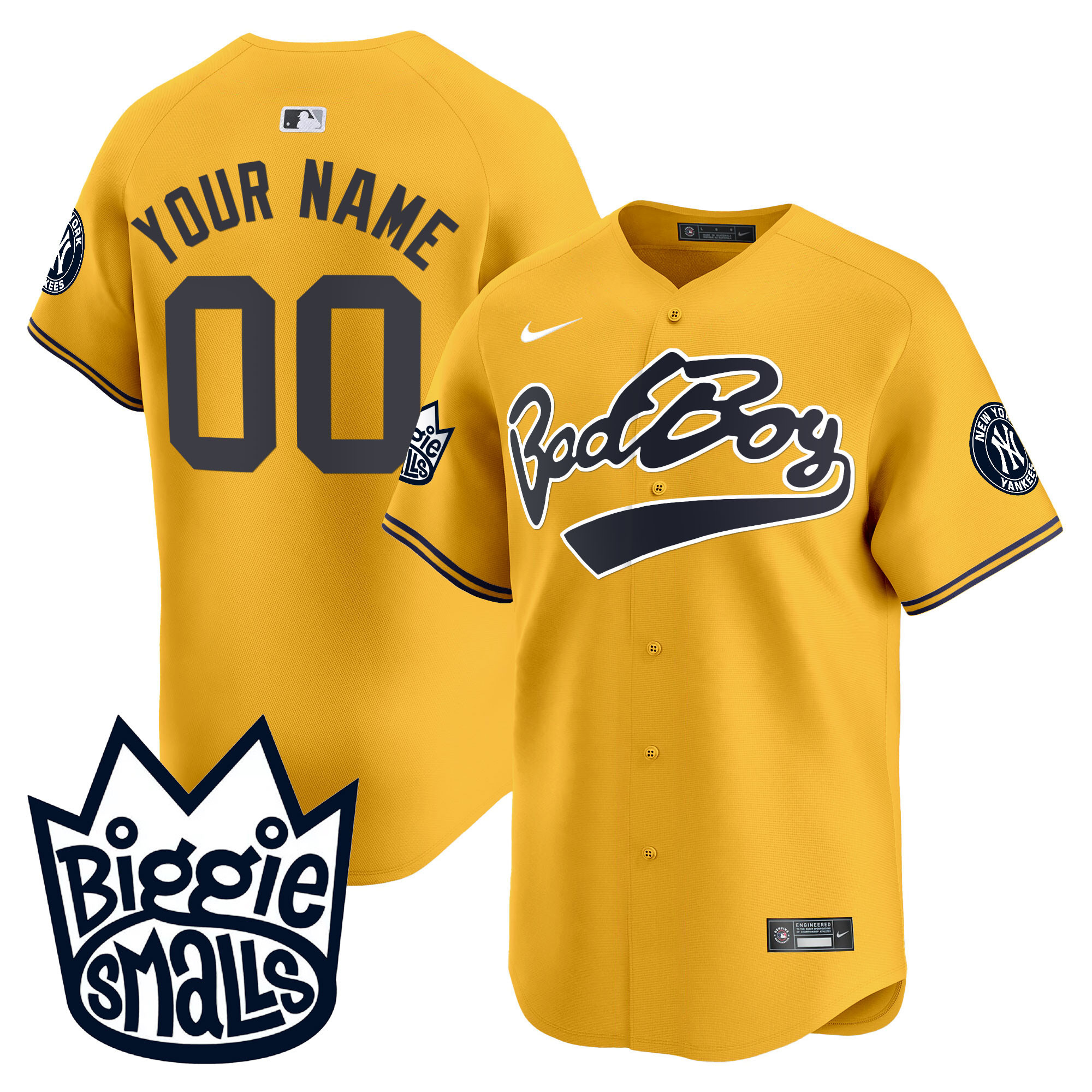 New York Yankees Biggie Smalls Vapor Premier Limited Custom Gold Jersey - All Stitched
