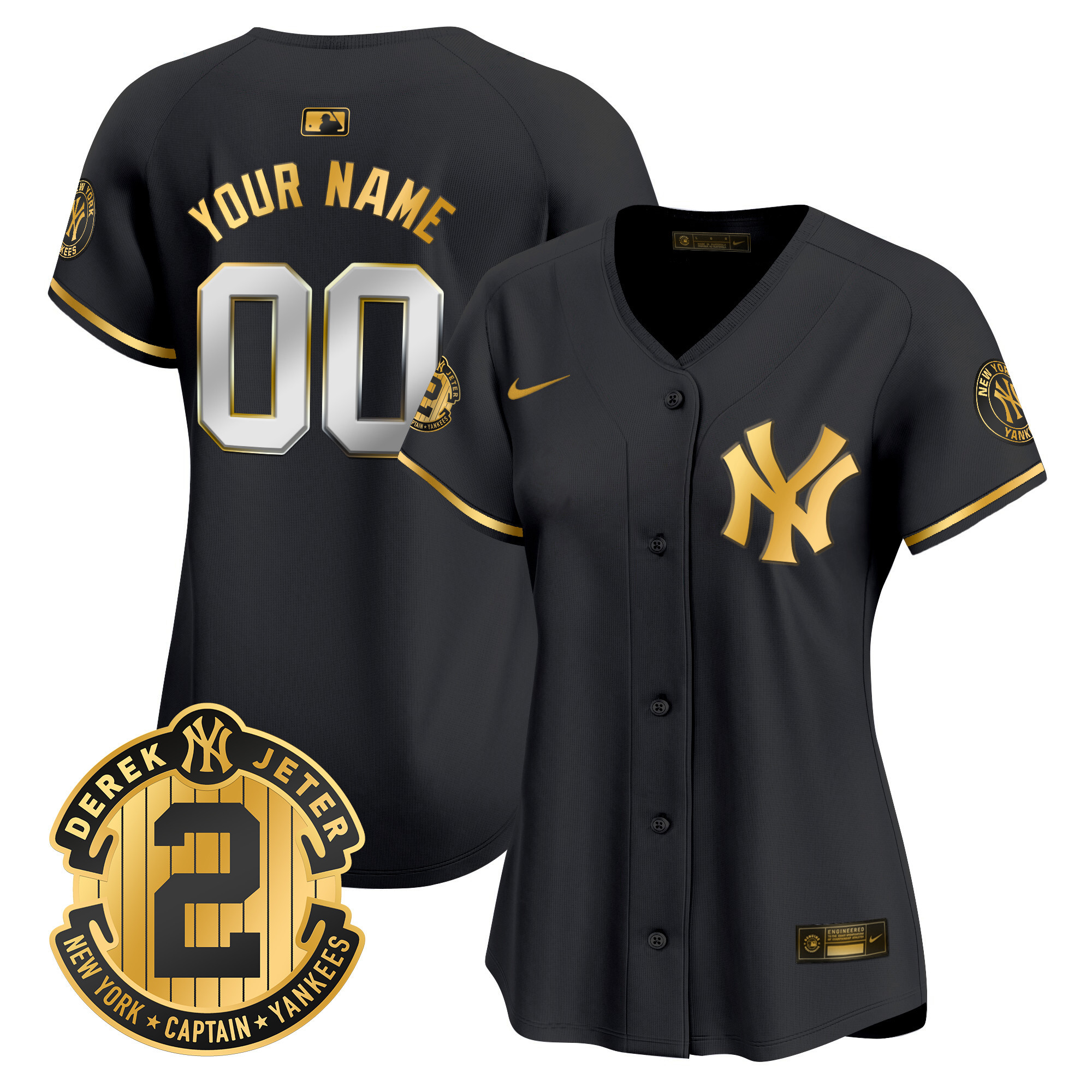 New York Yankees Derek Jeter Patch Vapor Premier Limited Custom Black Gold Jersey - All Stitched