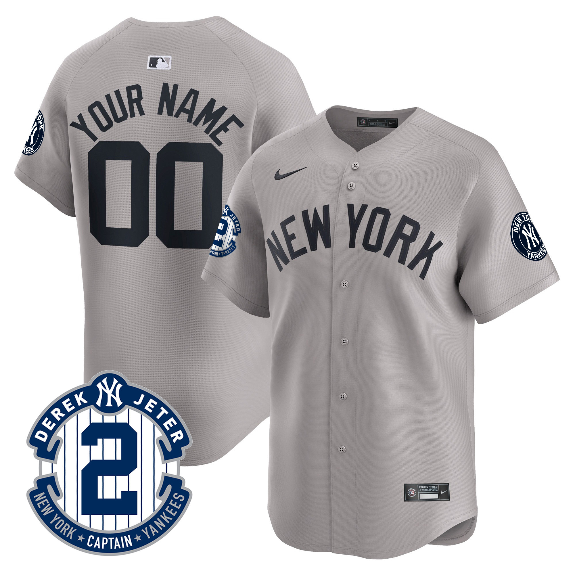 New York Yankees Derek Jeter Patch Vapor Premier Limited Custom Gray Jersey - All Stitched