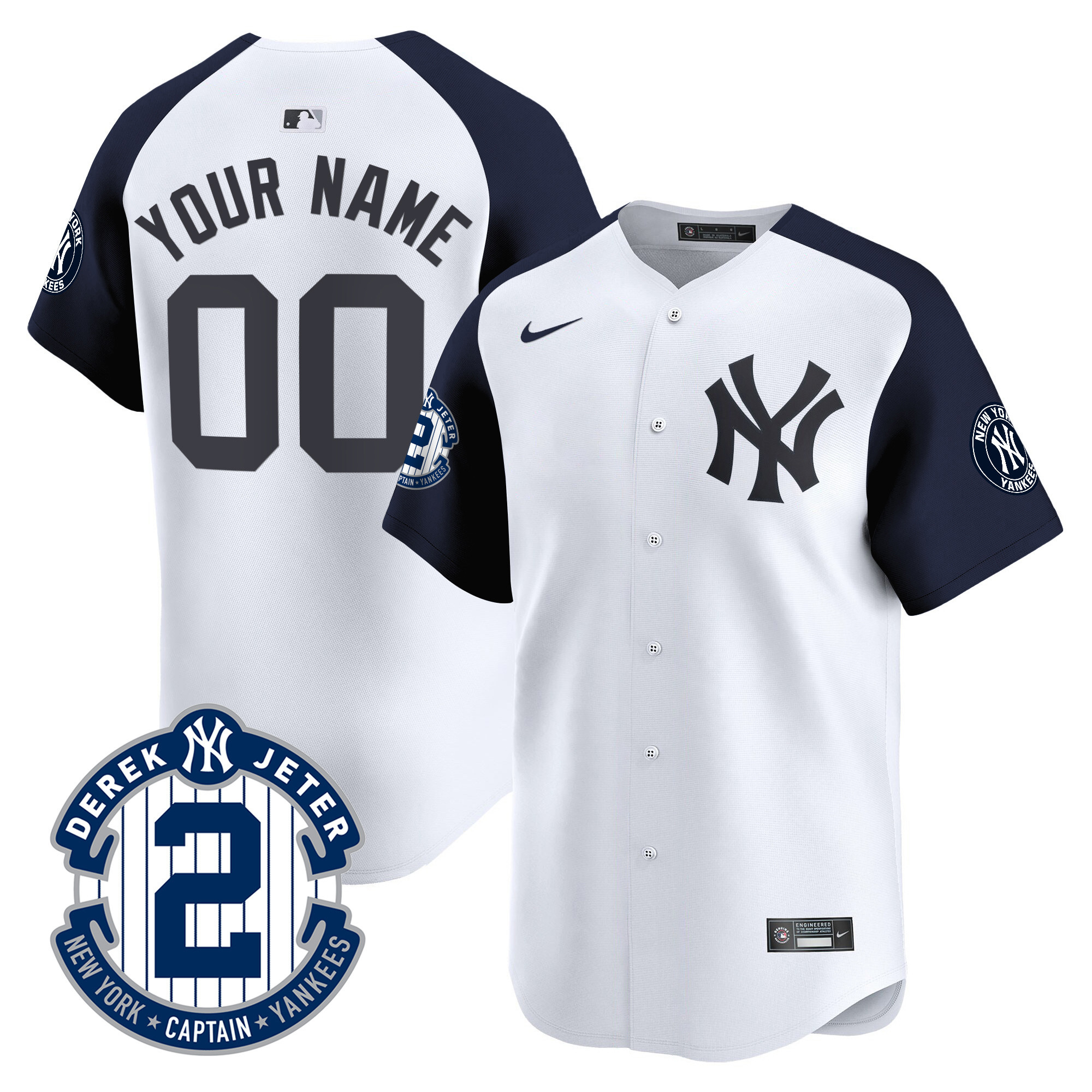 New York Yankees Derek Jeter Patch Vapor Premier Limited Custom White Alternate Jersey - All Stitched