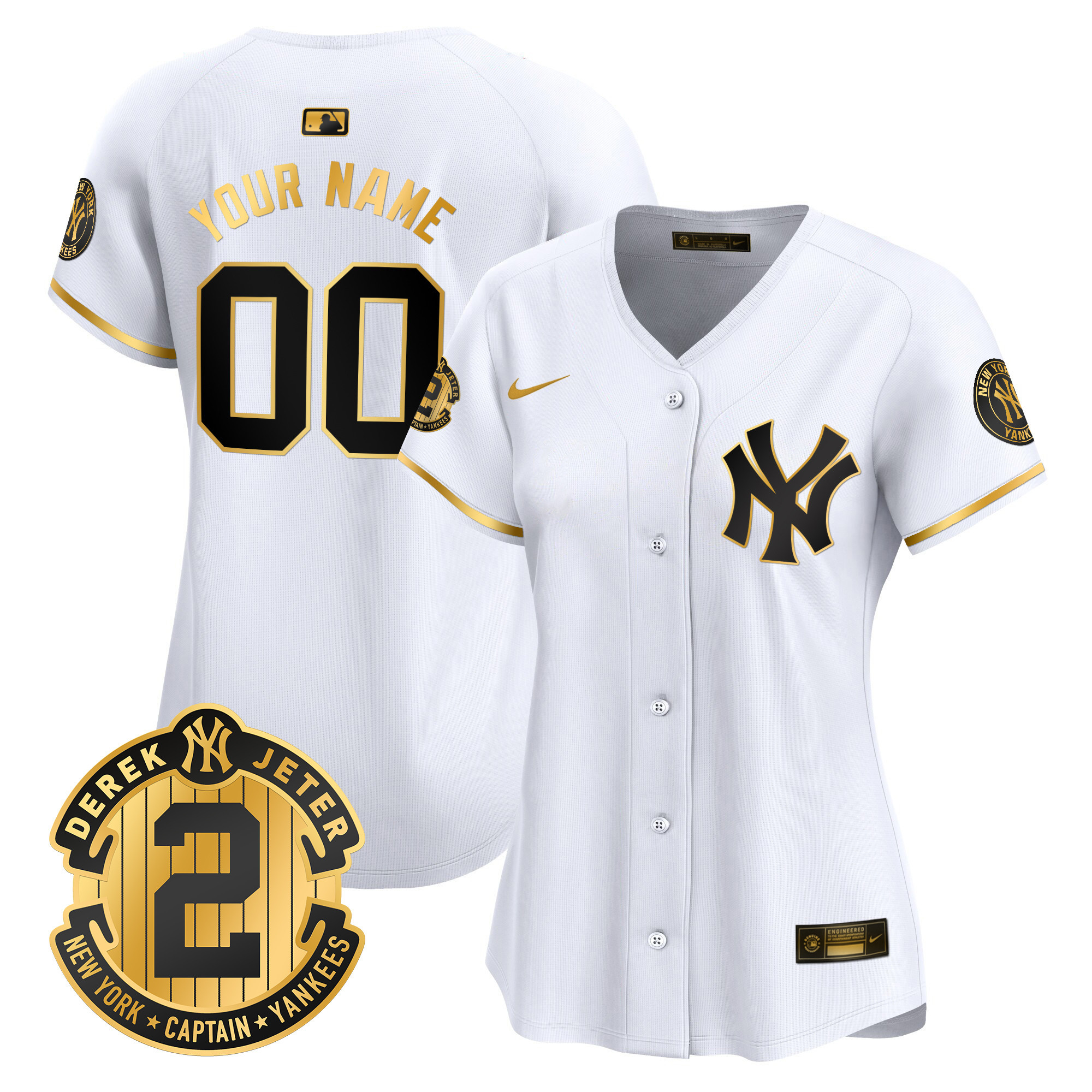 New York Yankees Derek Jeter Patch Vapor Premier Limited Custom White Gold Jersey - All Stitched