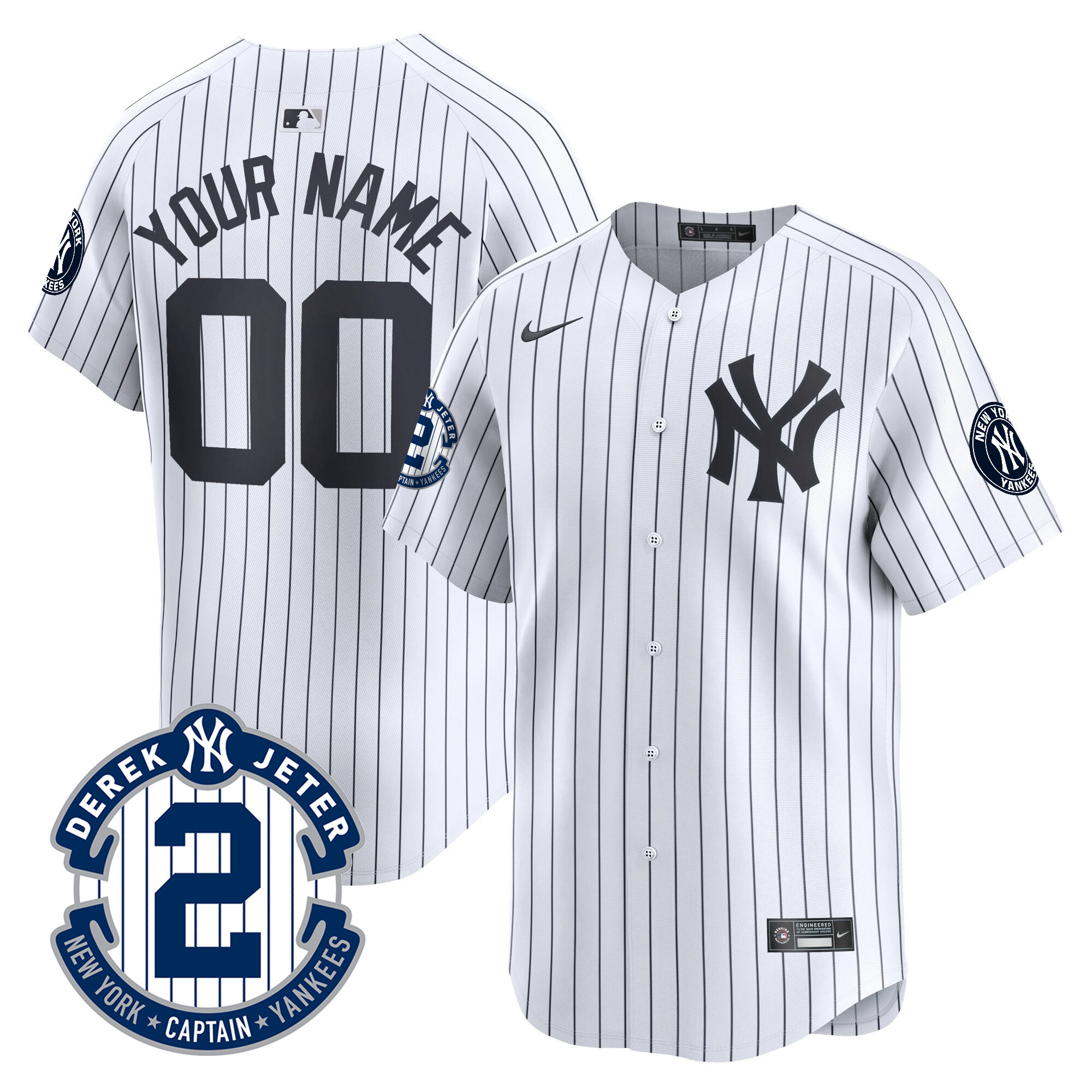 New York Yankees Derek Jeter Patch Vapor Premier Limited Custom White Jersey - All Stitched