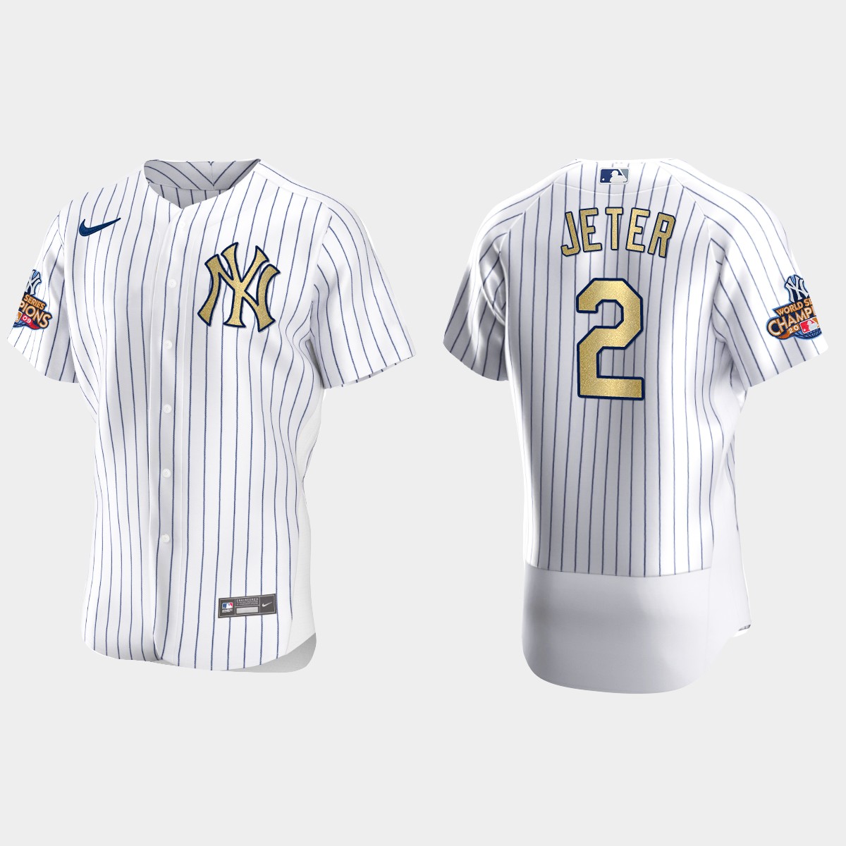 New York Yankees Derek Jeter White Gold 2009 World Series Champions Jersey