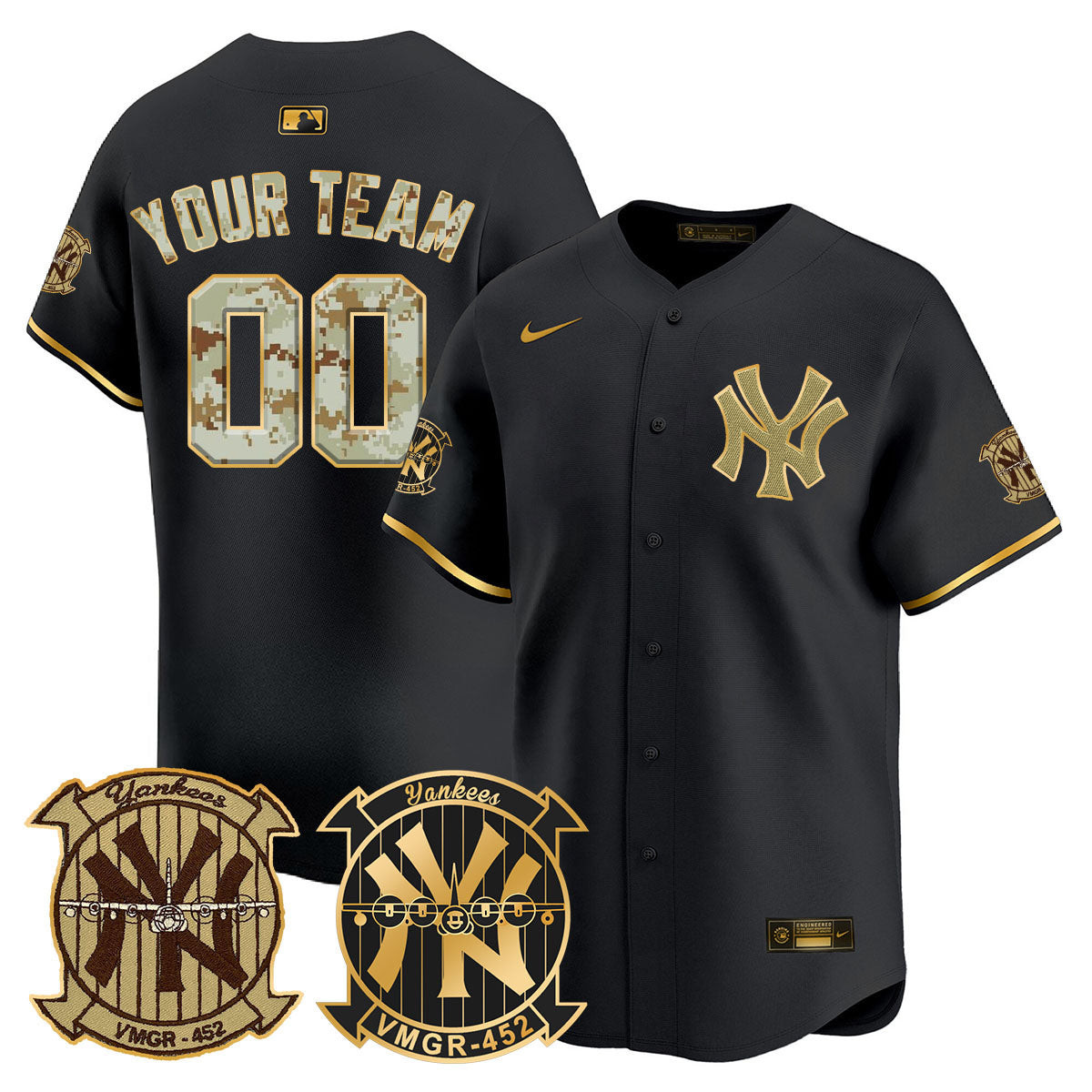 New York Yankees Desert USMC Alternate Vapor Premier Limited Custom Black Gold Jersey - All Stitched