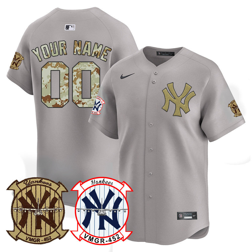 New York Yankees Desert USMC Alternate Vapor Premier Limited Custom Gray Jersey - All Stitched