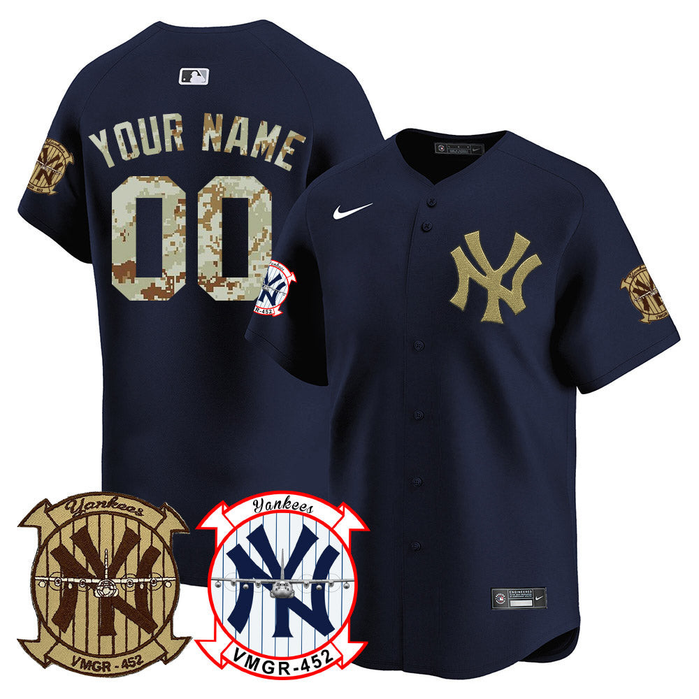 New York Yankees Desert USMC Alternate Vapor Premier Limited Custom Navy Jersey - All Stitched
