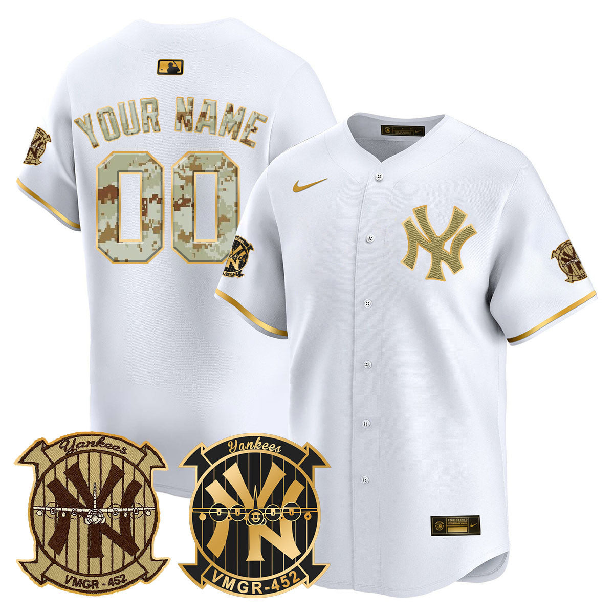 New York Yankees Desert USMC Alternate Vapor Premier Limited Custom White Gold Jersey - All Stitched