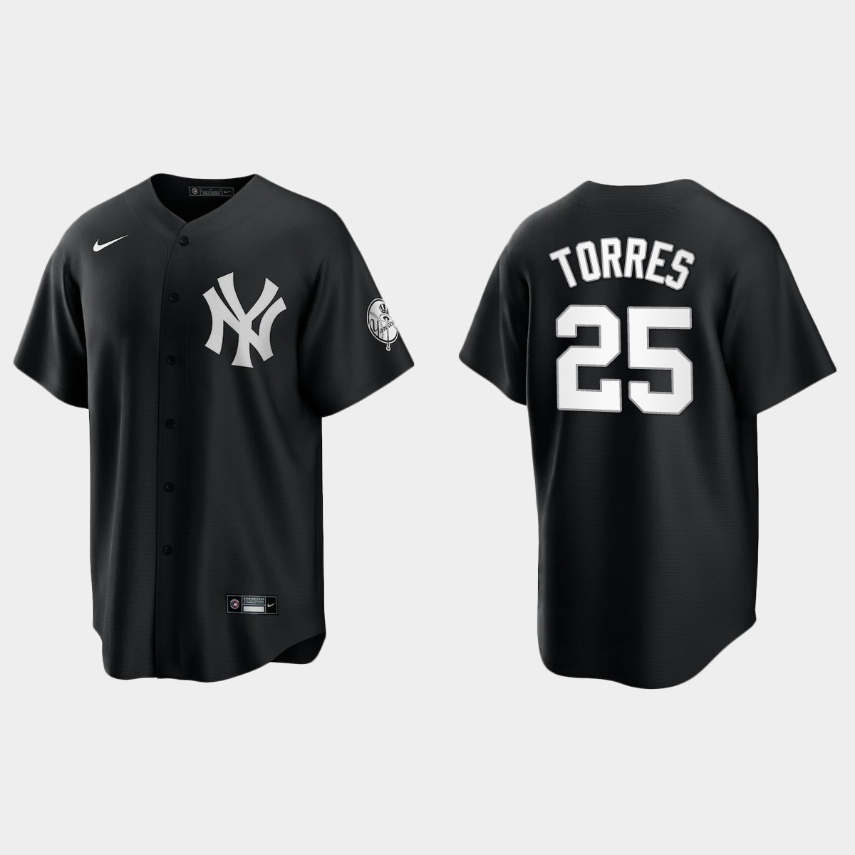 New York Yankees Gleyber Torres 2021 All Black Fashion Jersey - Black White