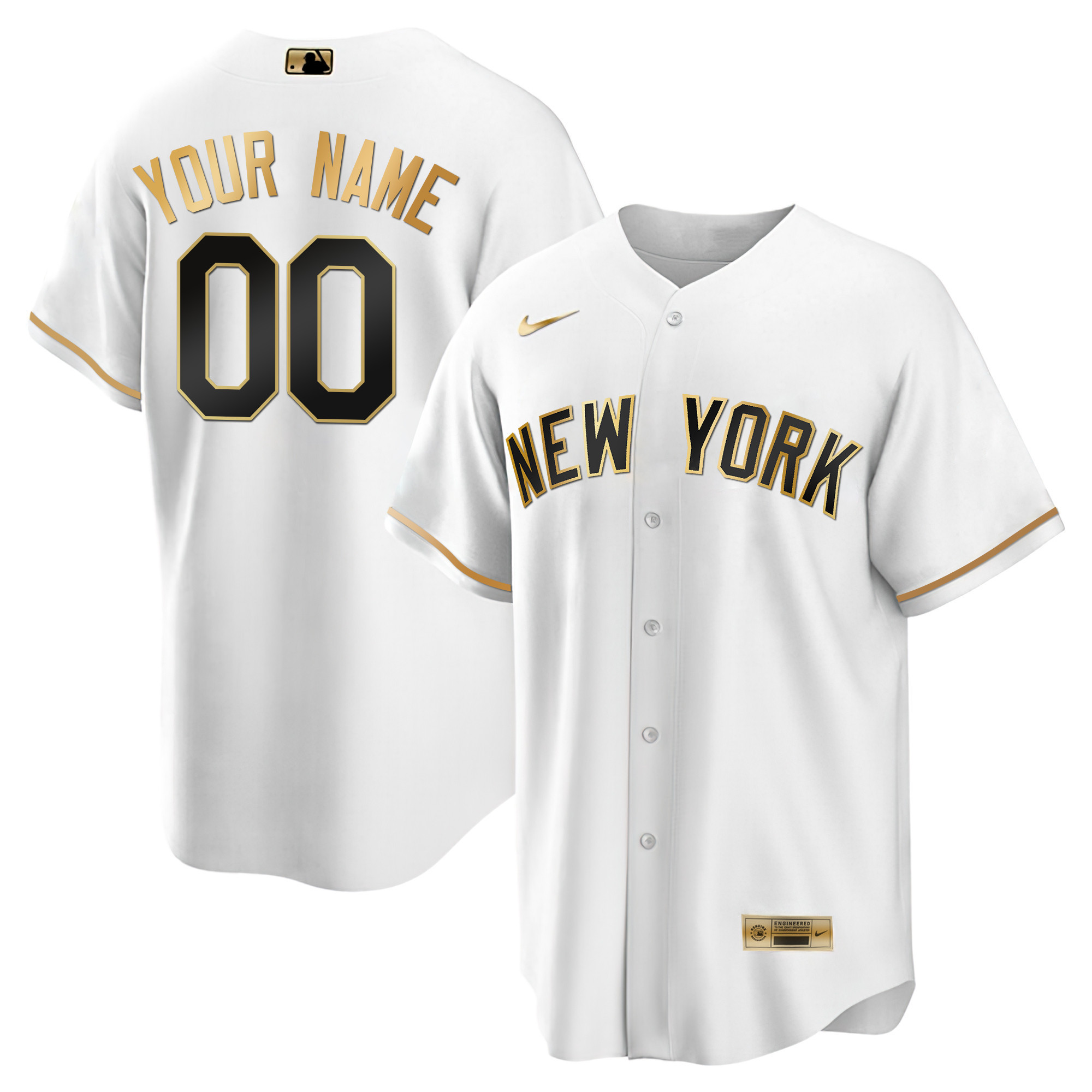 New York Yankees Gold Custom Cool White Jersey - All Stitched
