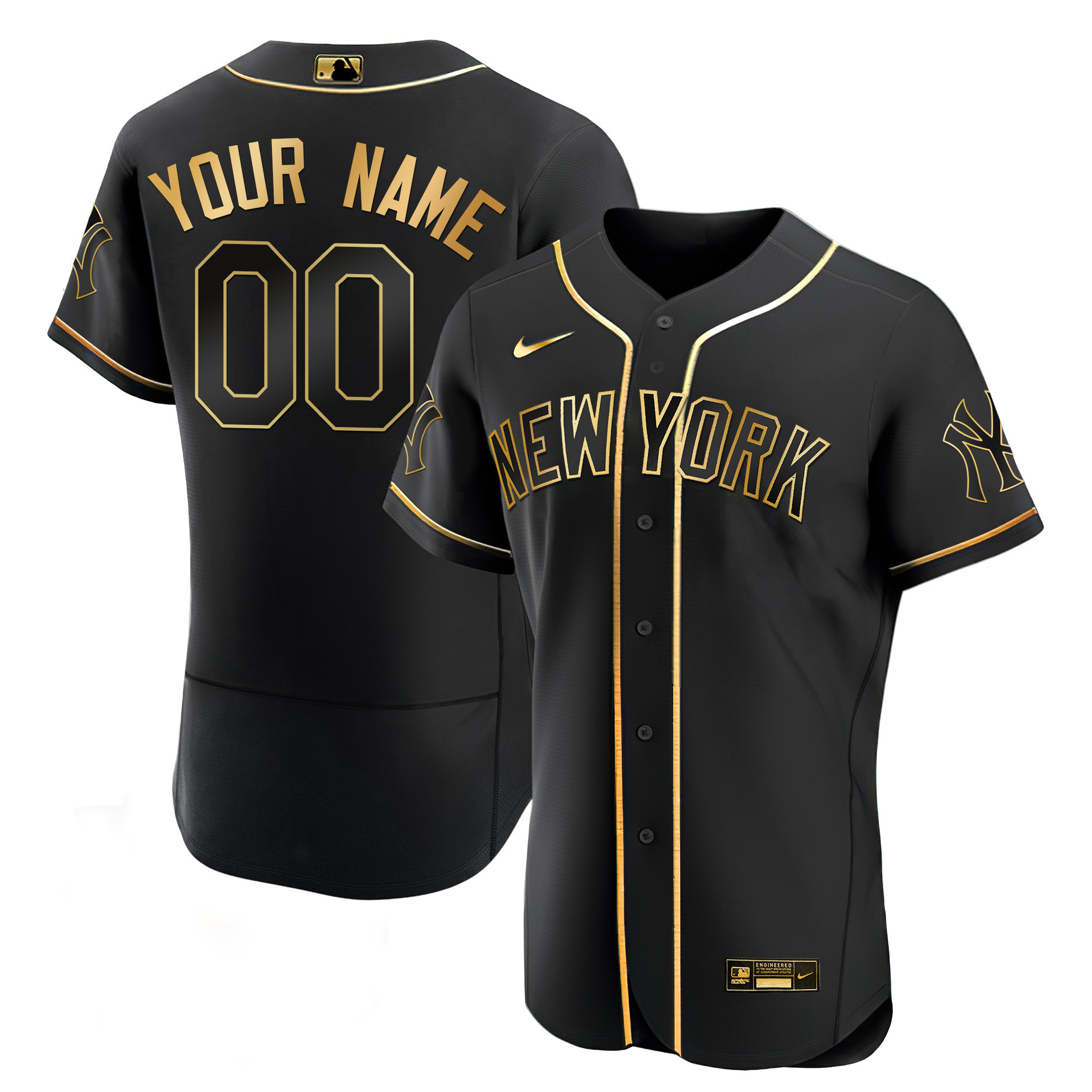New York Yankees Gold Custom Flex Black Jersey - All Stitched