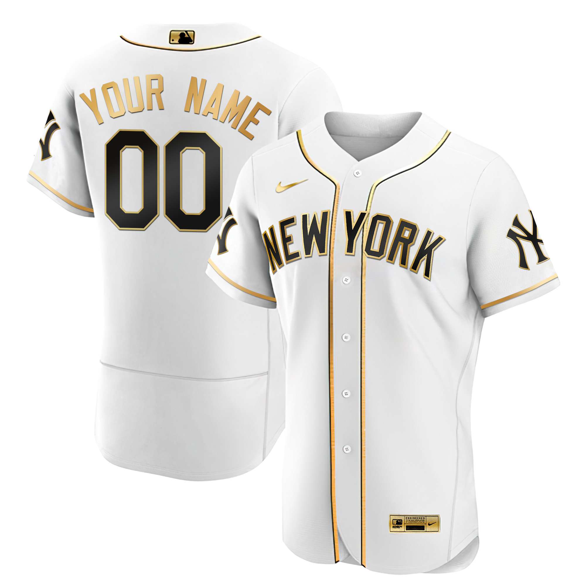 New York Yankees Gold Custom Flex White Jersey - All Stitched