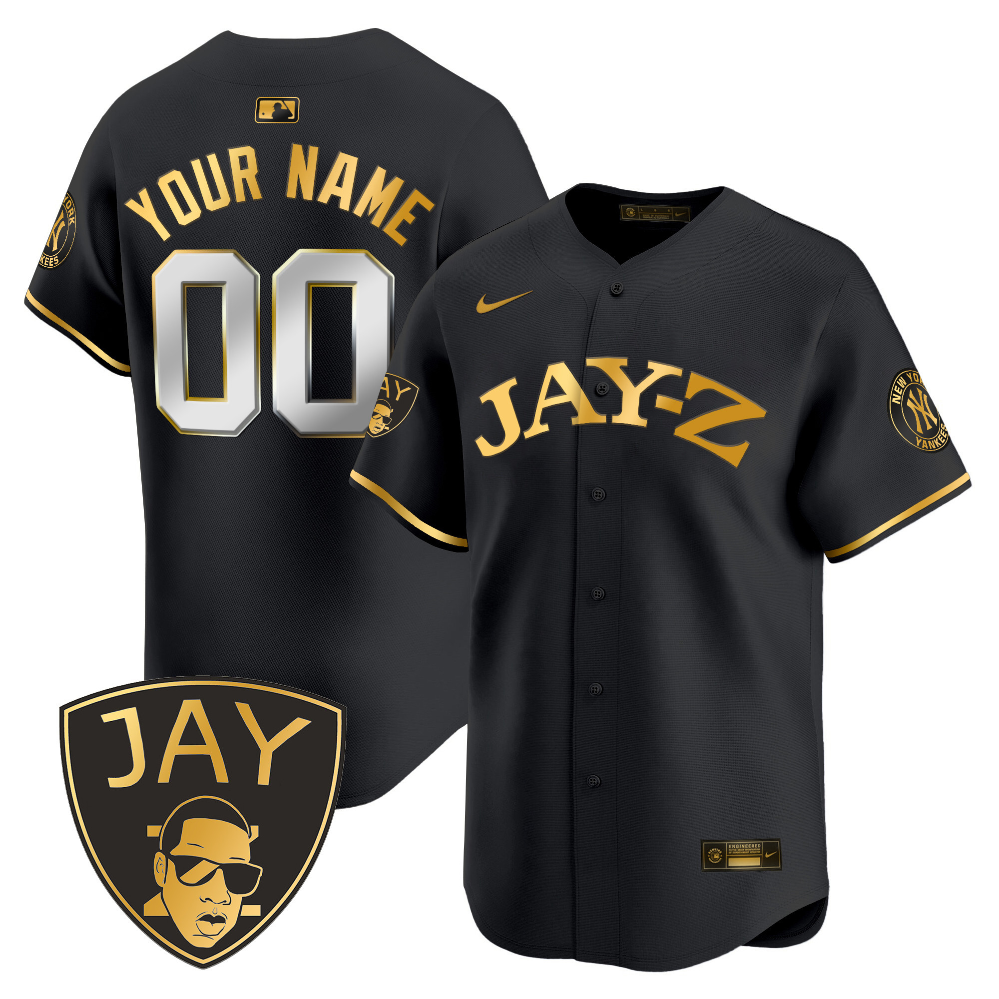 New York Yankees Jay-Z Vapor Premier Limited Custom Black Gold Jersey - All Stitched