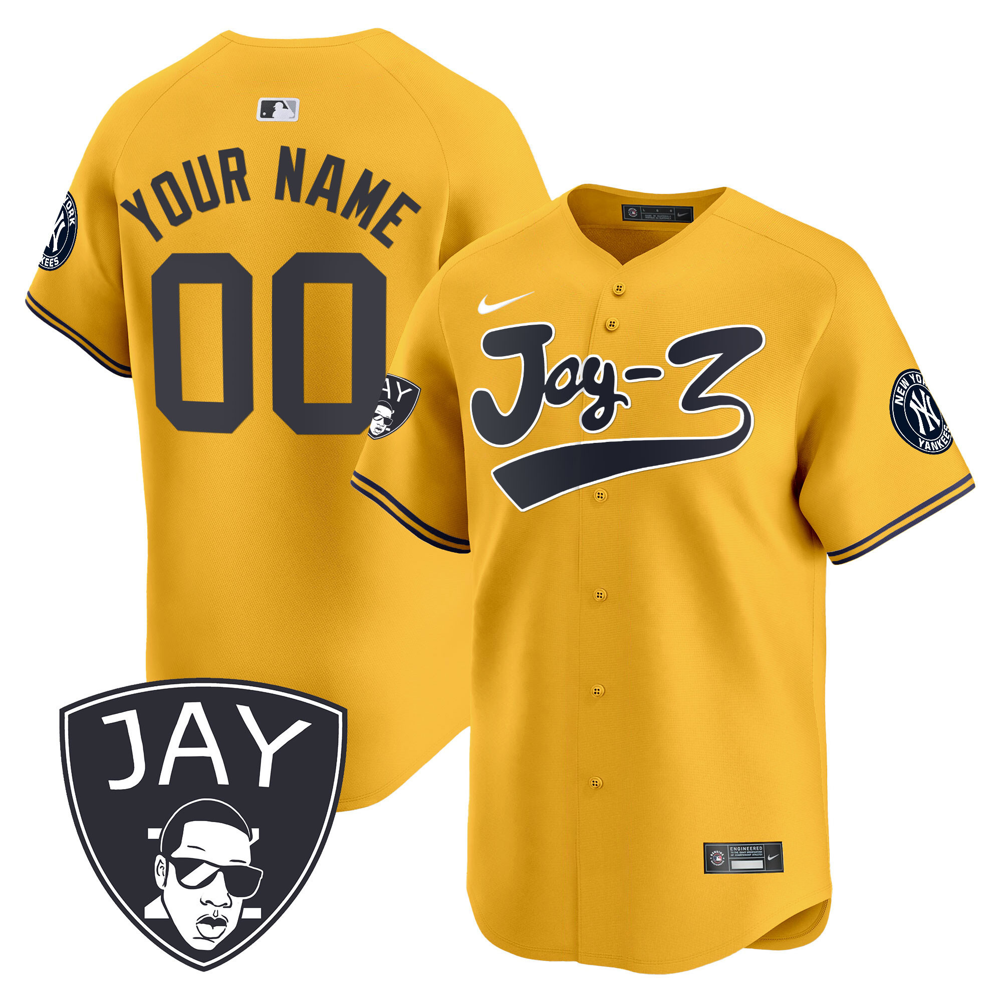 New York Yankees Jay-Z Vapor Premier Limited Custom V2 Gold Jersey - All Stitched
