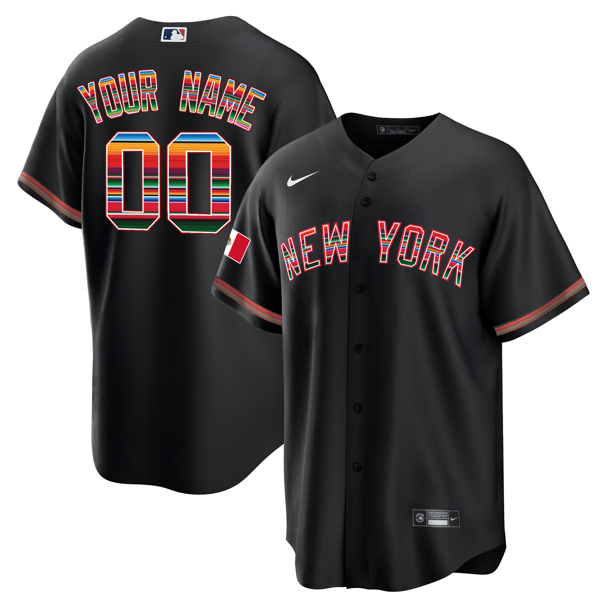New York Yankees Mexico Cool Base Custom Black Jersey - All Stitched