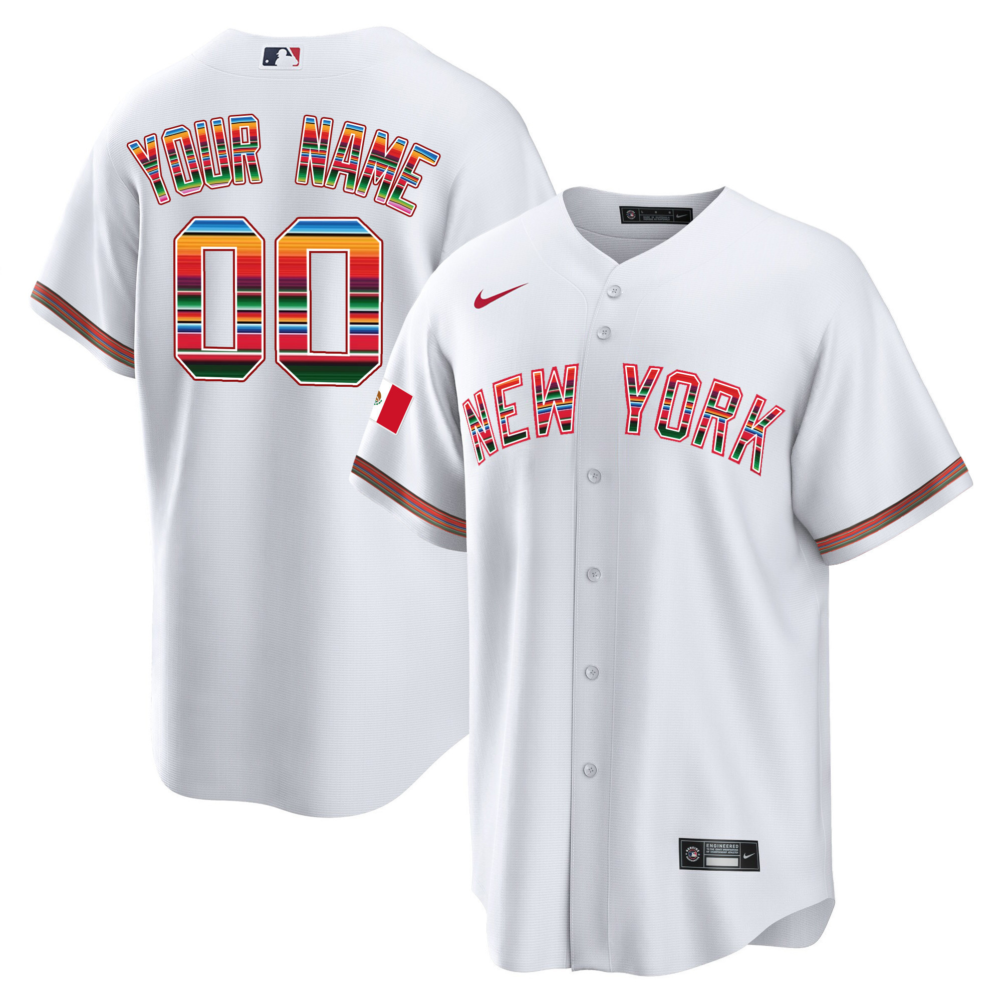 New York Yankees Mexico Cool Base Custom White Jersey - All Stitched