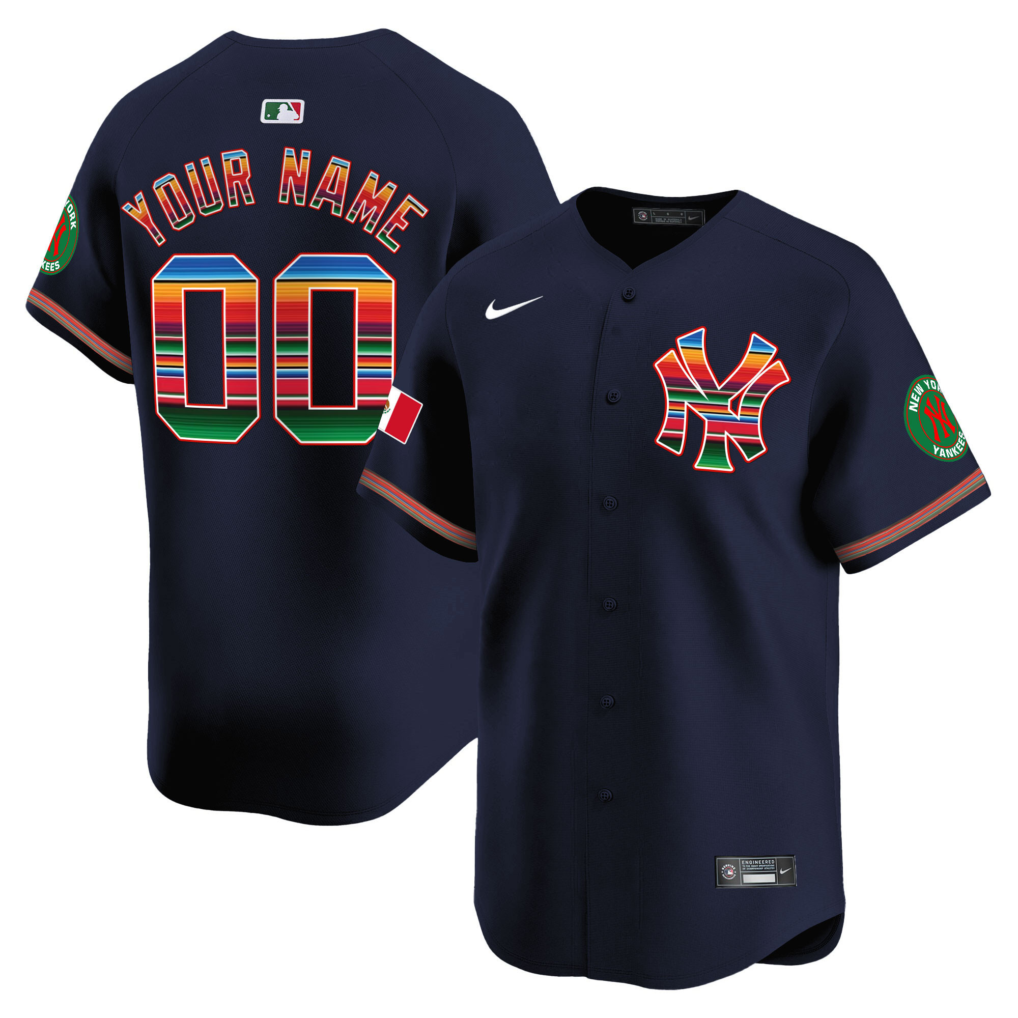 New York Yankees Mexico Vapor Premier Limited Custom Navy Jersey - All Stitched
