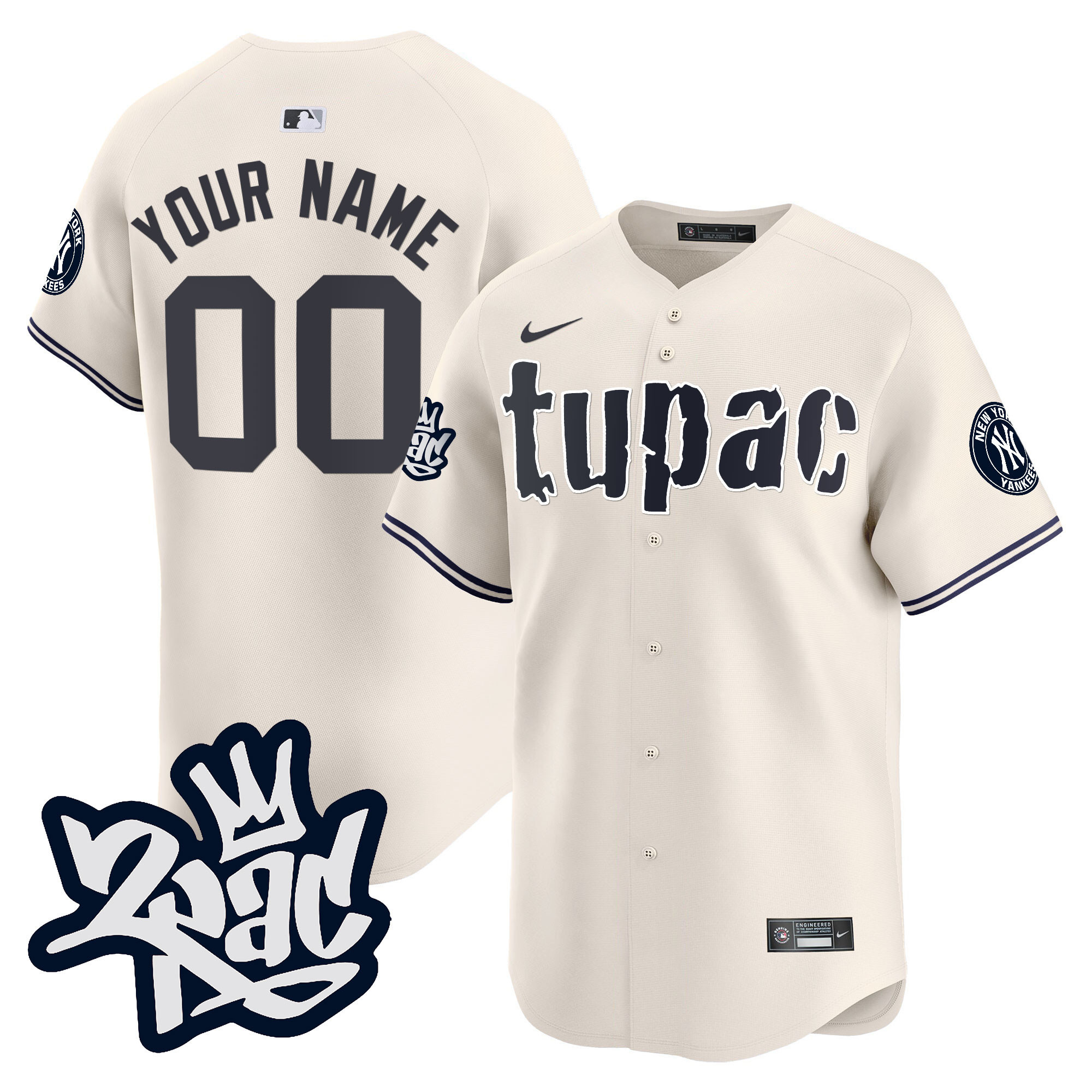 New York Yankees Tupac Shakur Vapor Premier Limited Custom Cream Jersey - All Stitched
