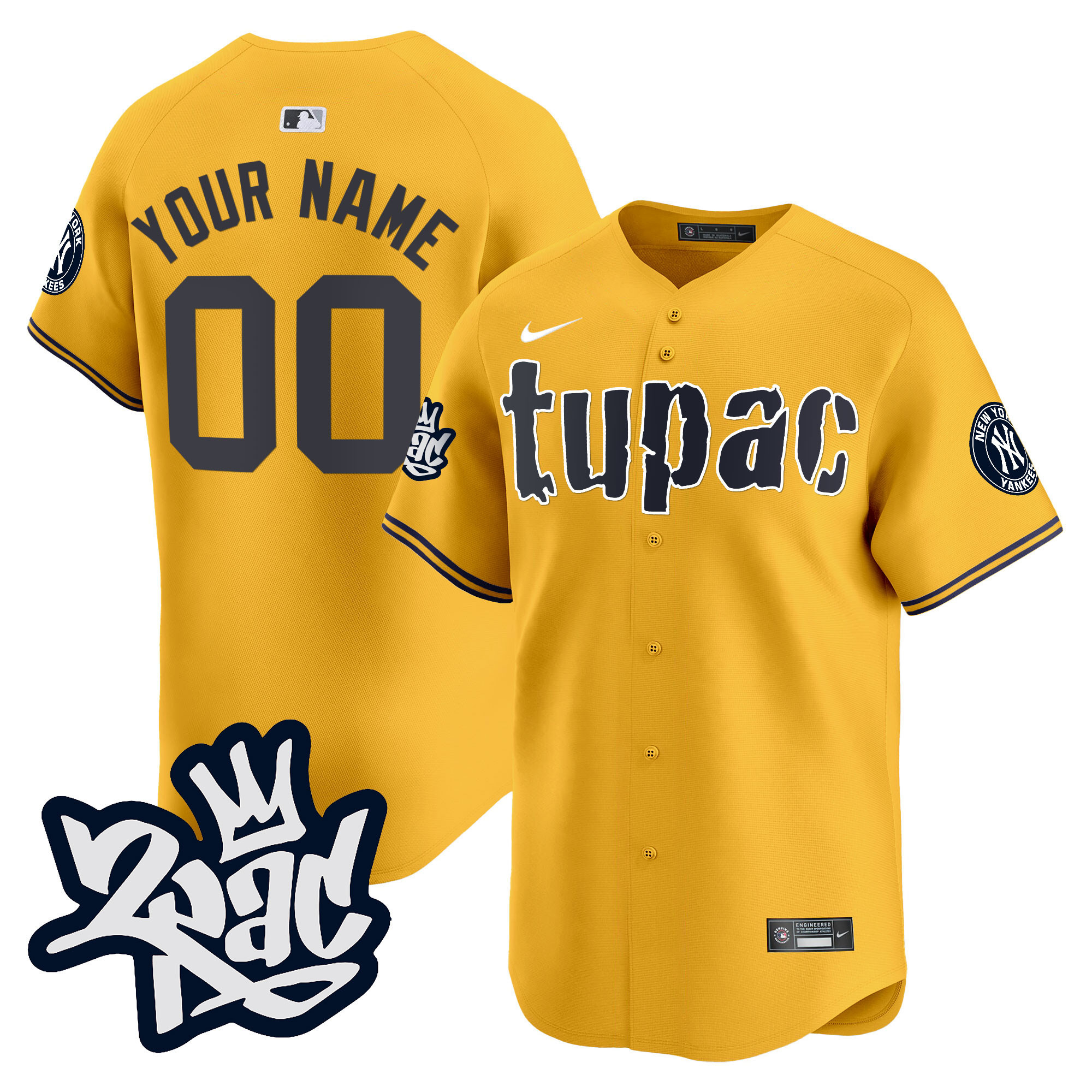 New York Yankees Tupac Shakur Vapor Premier Limited Custom Gold Jersey - All Stitched