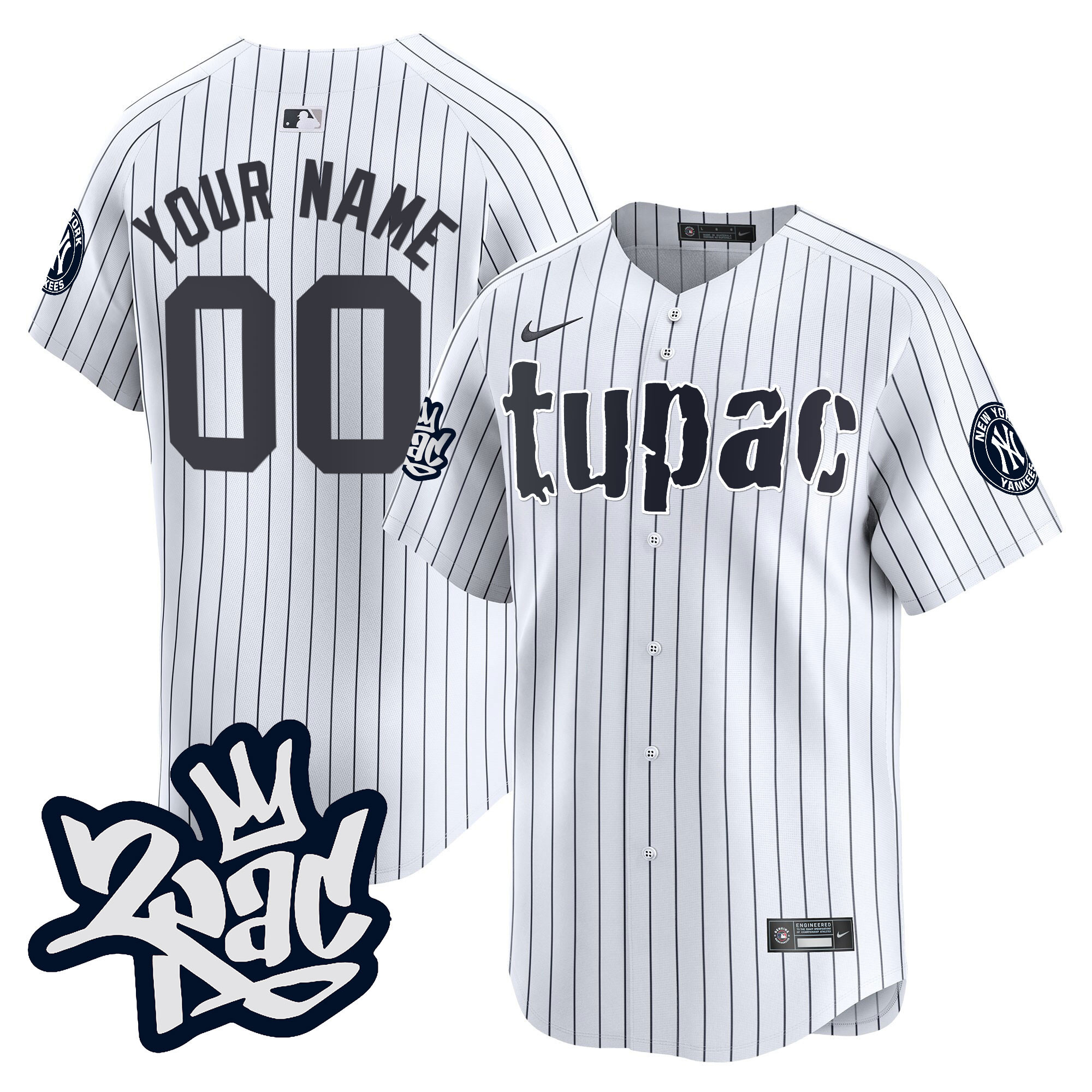 New York Yankees Tupac Shakur Vapor Premier Limited Custom White Jersey - All Stitched