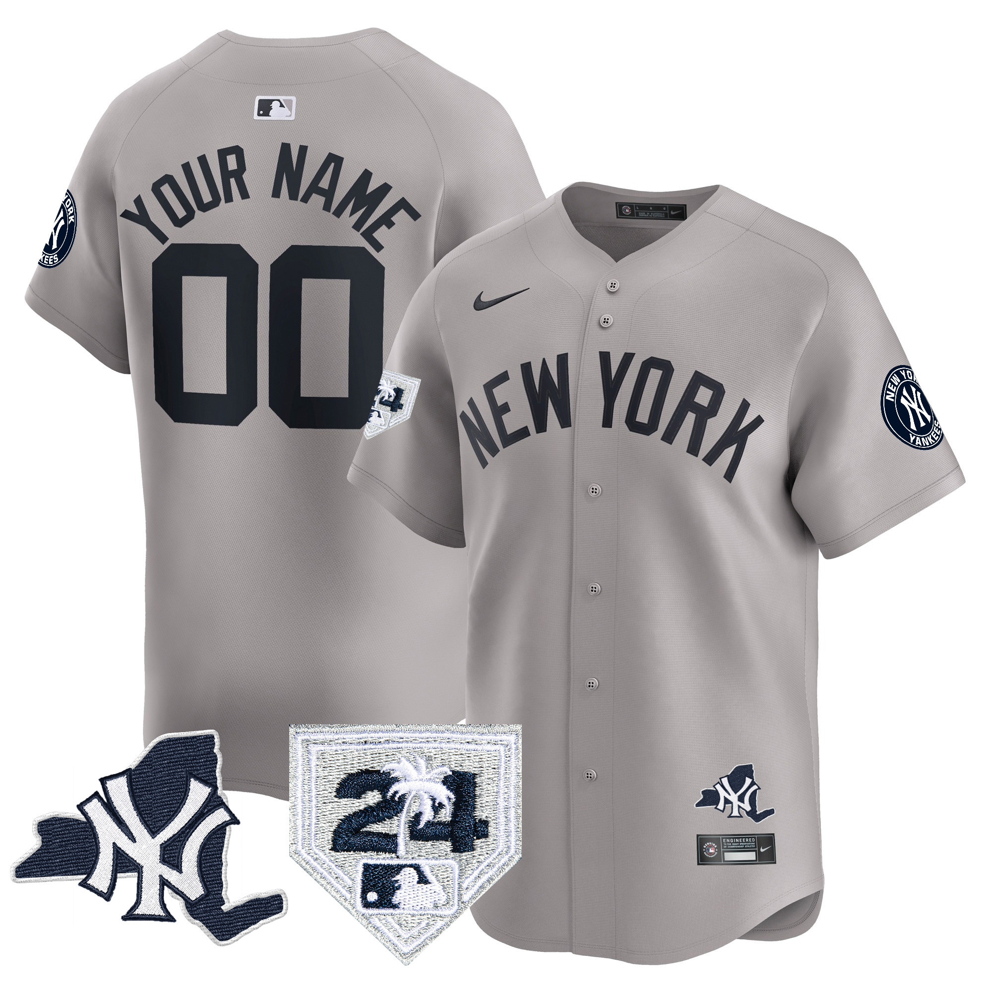 New York Yankees Vapor Premier Limited Custom - New York Patch Gray Jersey - All Stitched