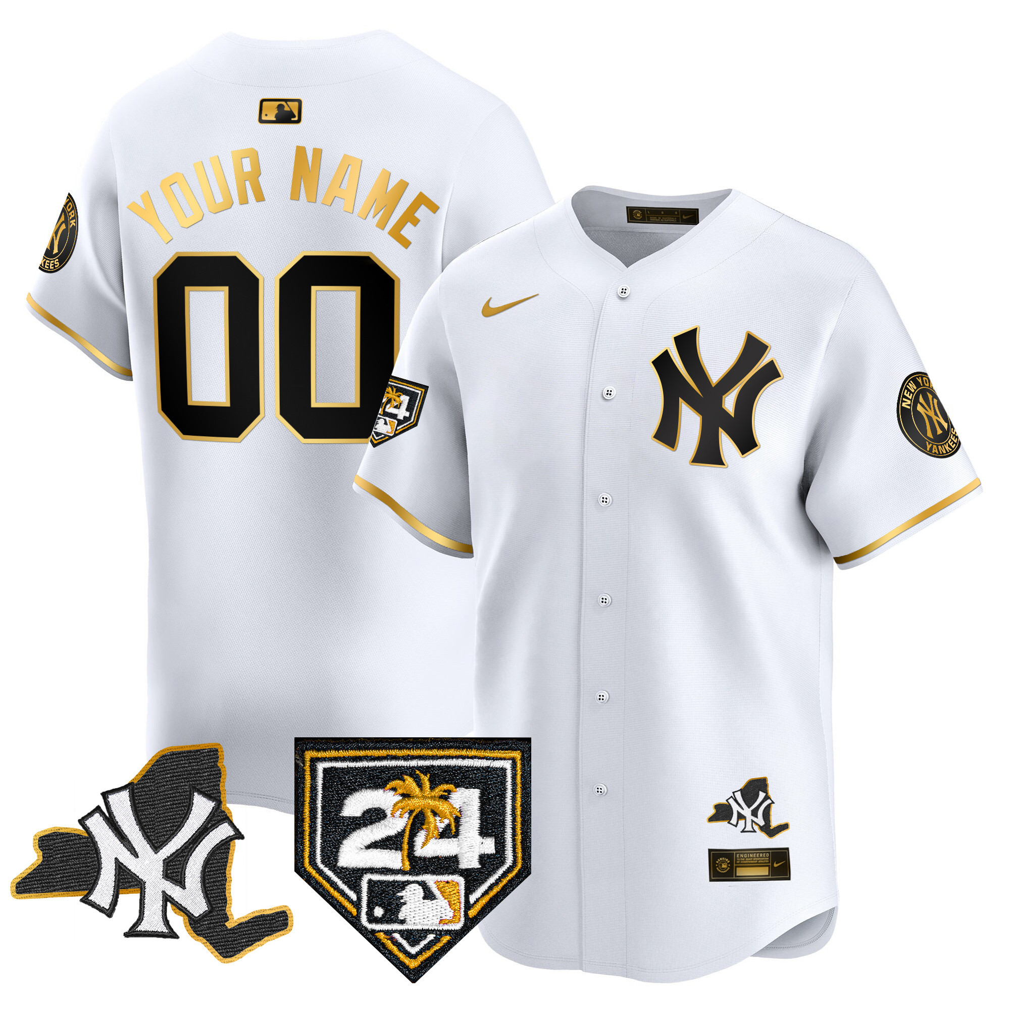 New York Yankees Vapor Premier Limited Custom - New York Patch White Gold Jersey - All Stitched