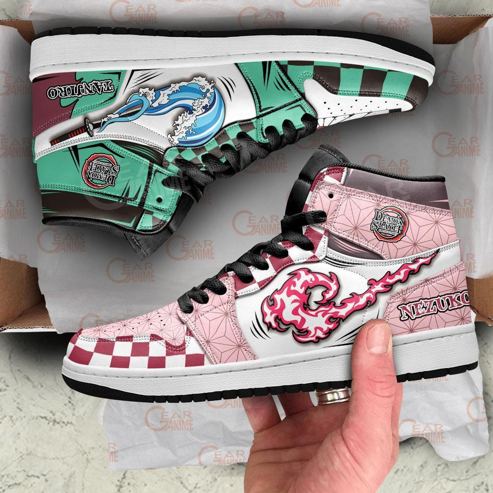 Nezuko and Tanjiro JD1s Sneakers Skill Form Demon Slayer Anime Shoes, Air Jordan Hightop