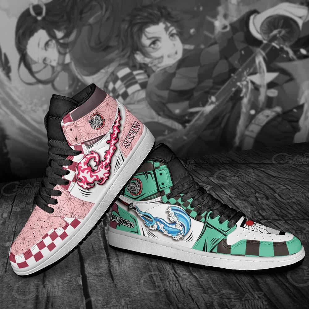 Nezuko and Tanjiro JD1s Sneakers Skill Form Demon Slayer Anime Shoes, Air Jordan Hightop