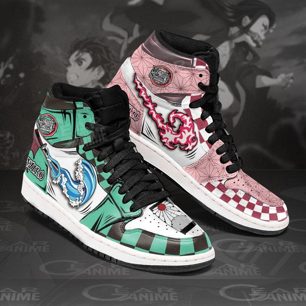 Nezuko and Tanjiro JD1s Sneakers Skill Form Demon Slayer Anime Shoes, Air Jordan Hightop