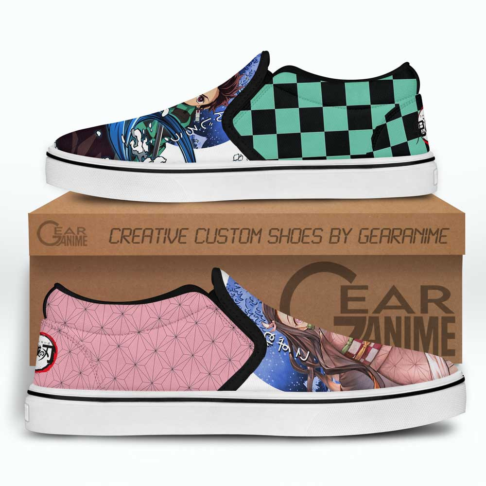 Nezuko and Tanjiro Slip-On Shoes Canvas Custom Anime Demon Slayer Shoes
