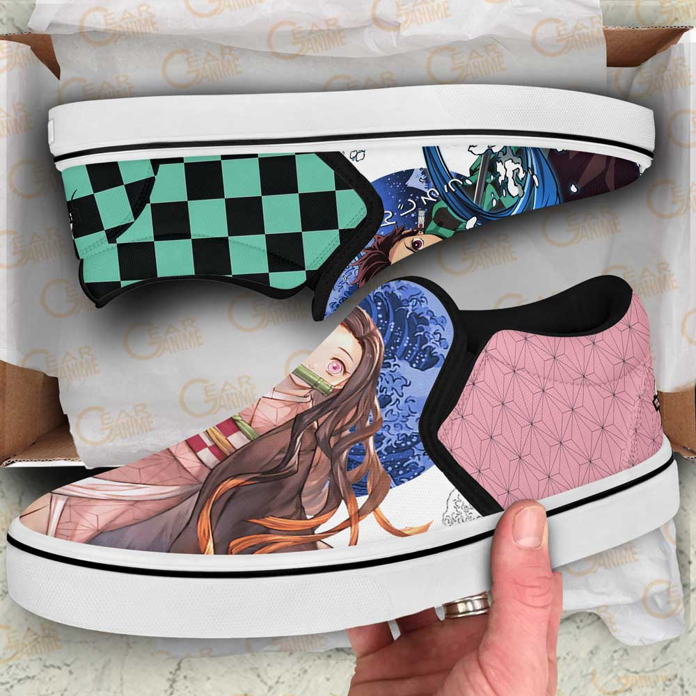 Nezuko and Tanjiro Slip-On Shoes Canvas Custom Anime Demon Slayer Shoes