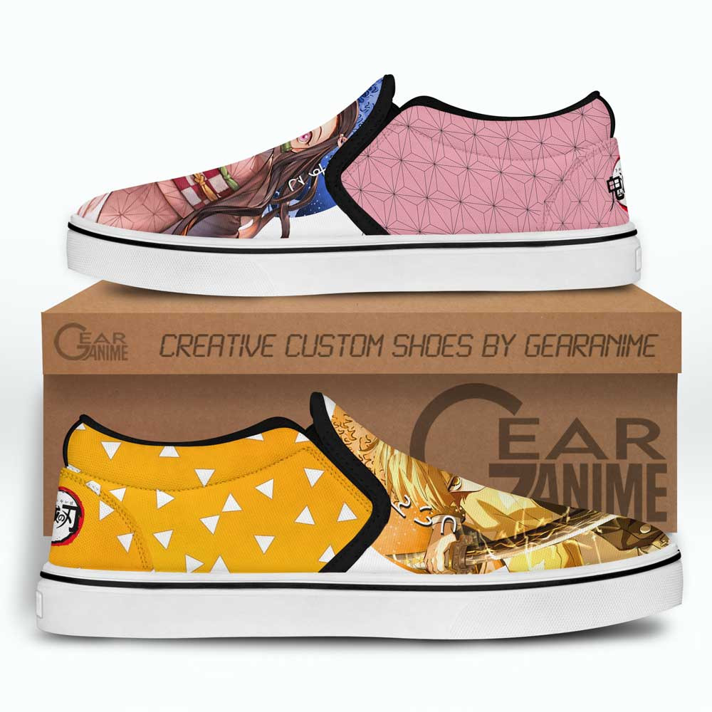 Nezuko and Zenitsu Slip-On Shoes Canvas Custom Anime Demon Slayer Shoes