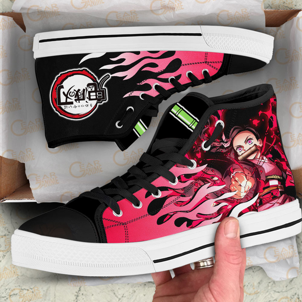 Nezuko Blood Demon Art High Top Shoes Demon Slayer Flame Sneakers