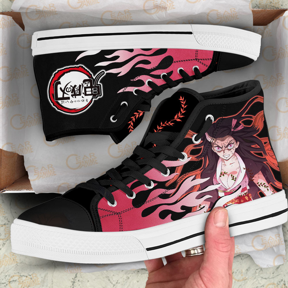 Nezuko Demon High Top Shoes Custom Demon Slayer Sneakers Flame Style