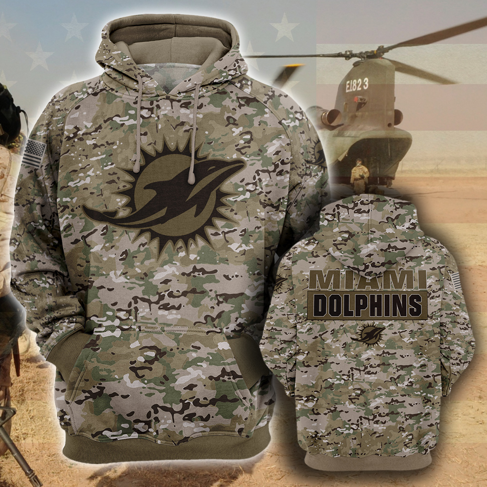 NFL17-Miami Dolphins – All Over Prints 3D Hoodie – Camo Style