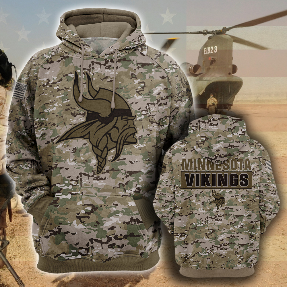 NFL18-Minnesota Vikings – All Over Prints 3D Hoodie – Camo Style