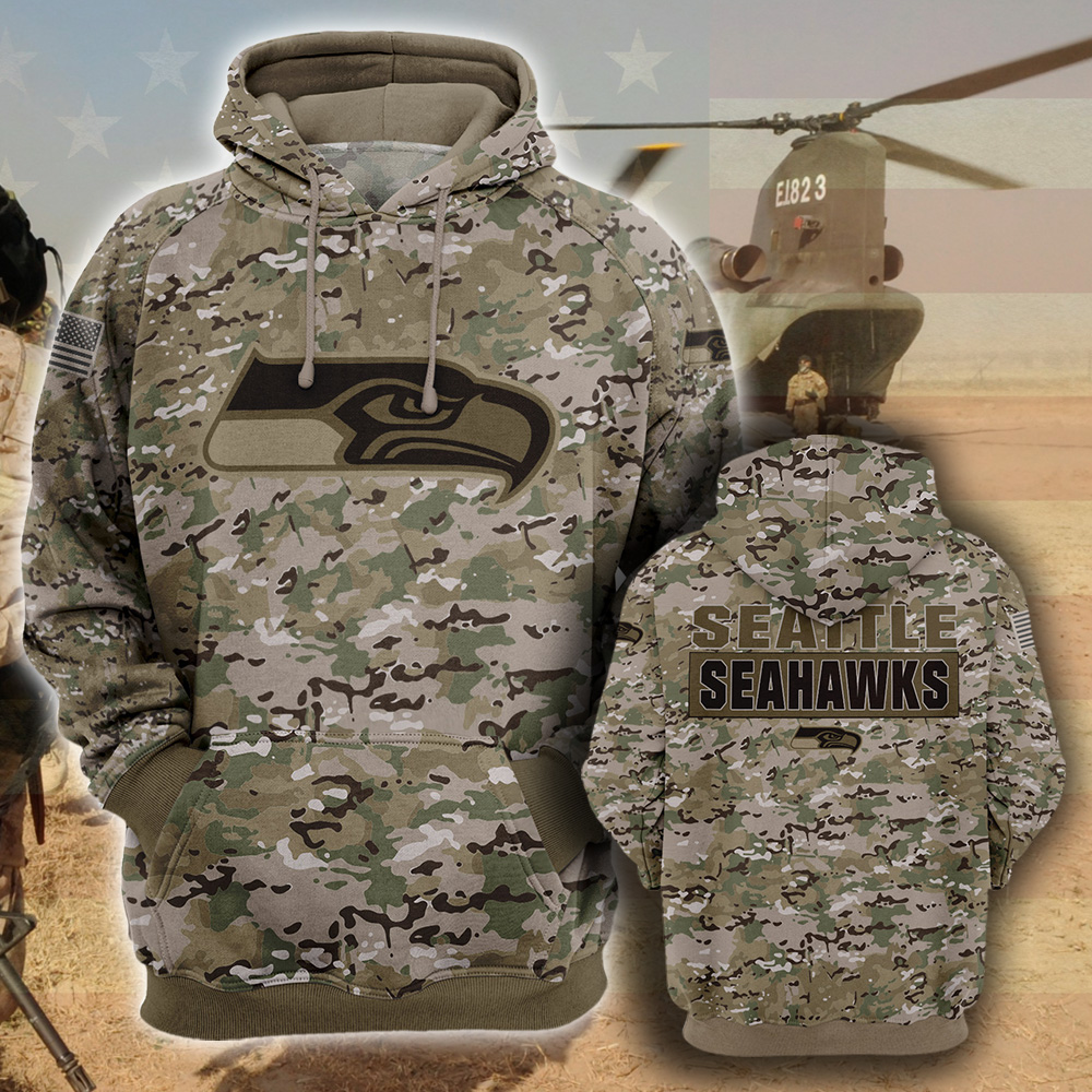 NFL29-Seattle Seahawks – All Over Prints 3D Hoodie – Camo Style
