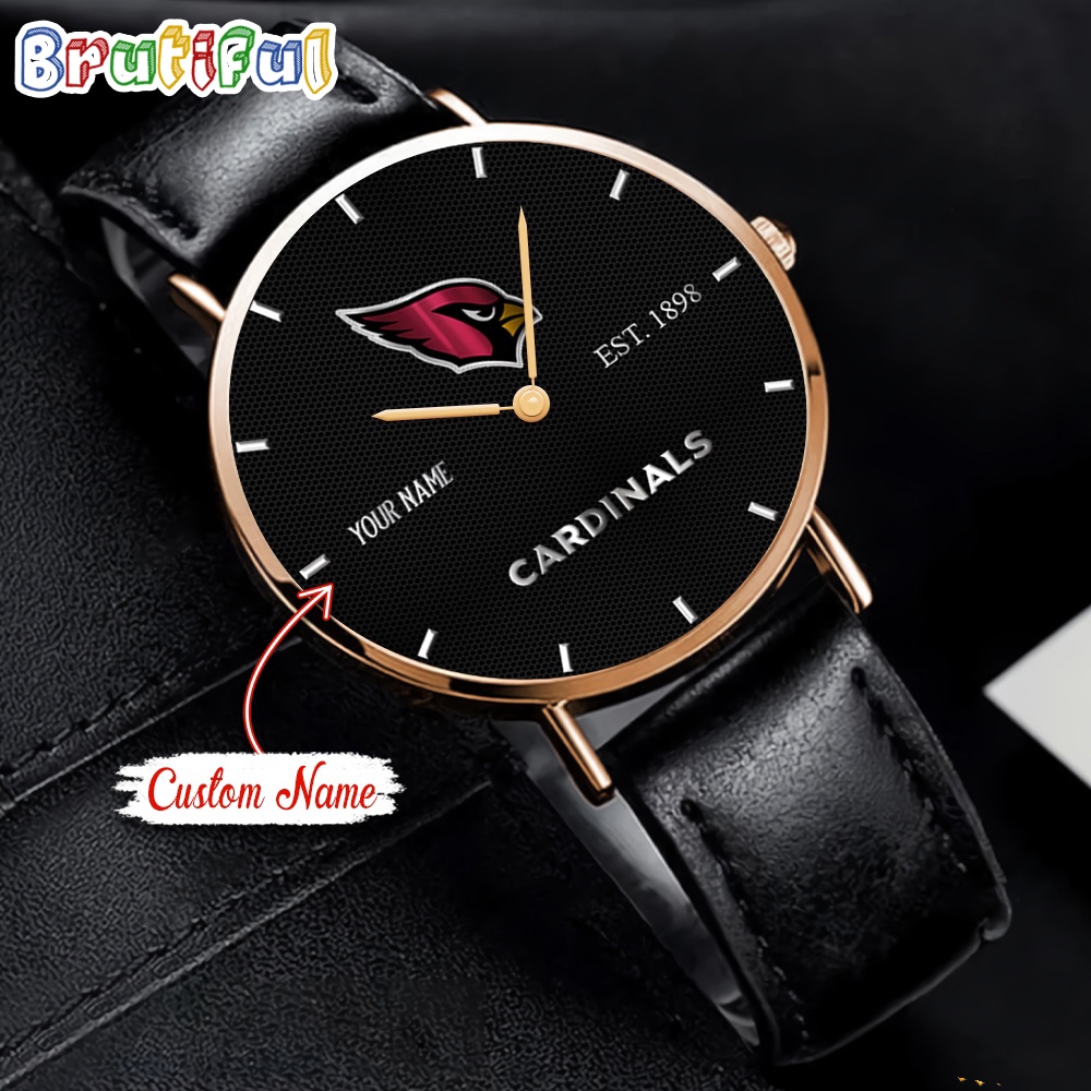 NFL Arizona Cardinals Watch Custom Name Black Stitched Leather Watch