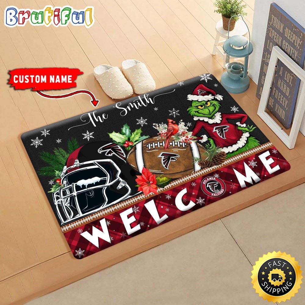 NFL Atlanta Falcons Doormat Grinch Christmas Welcome Custom Name Football Doormat