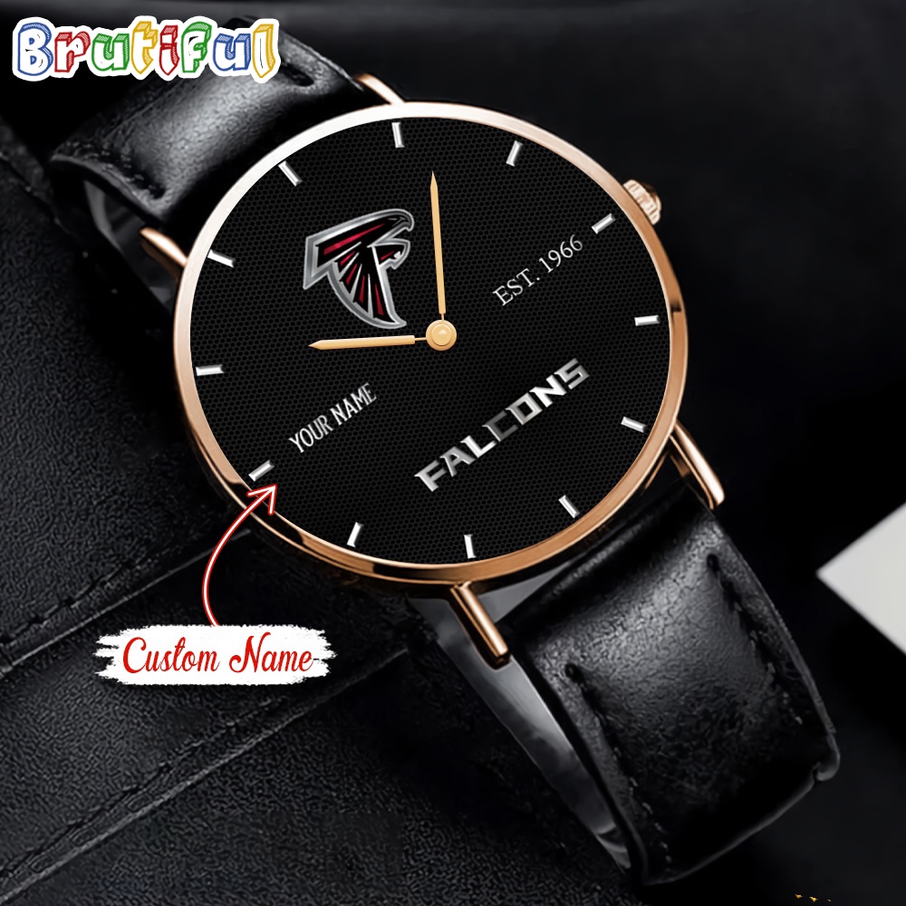NFL Atlanta Falcons Watch Custom Name Black Stitched Leather Watch