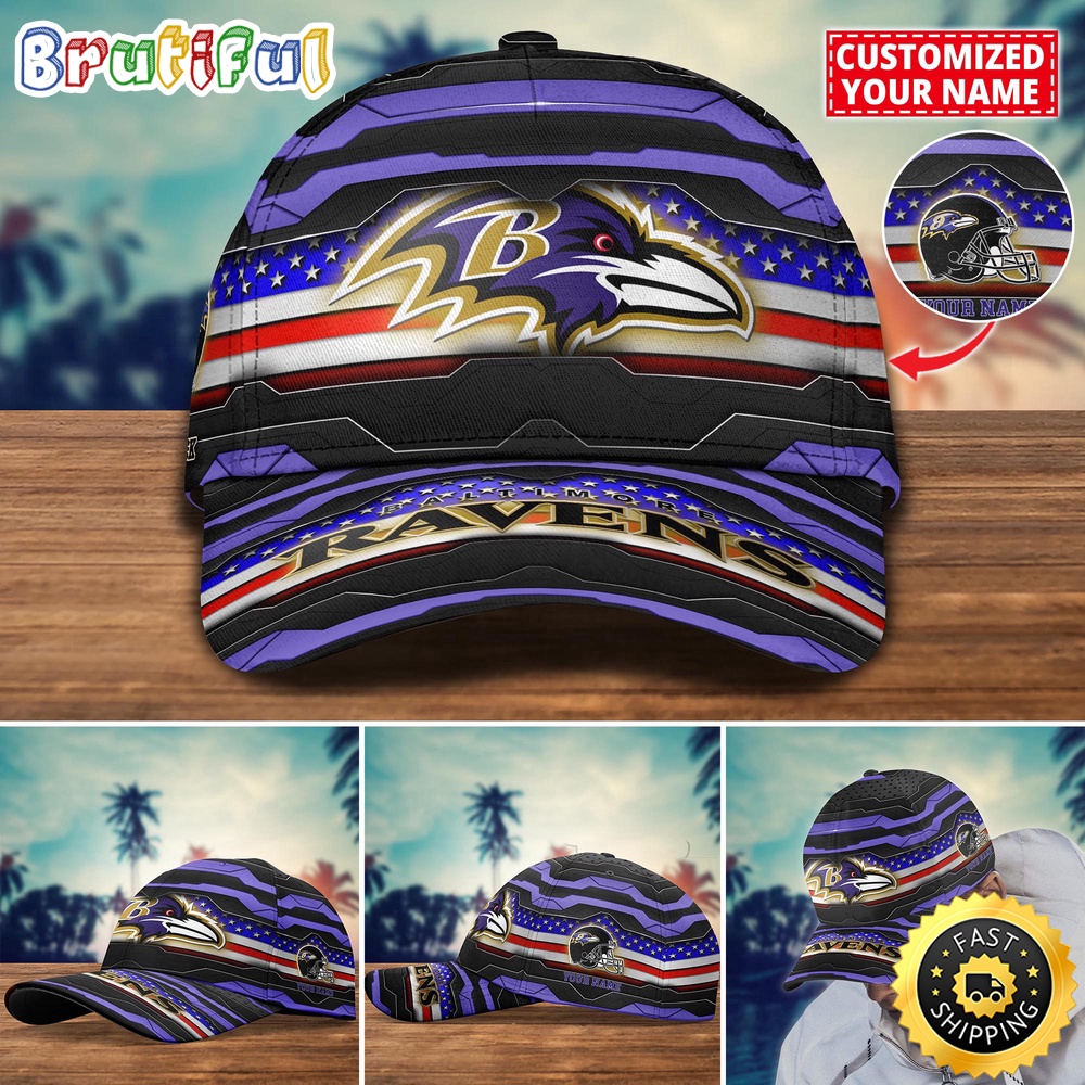 NFL Baltimore Ravens Baseball Cap Flag Custom Name Cap