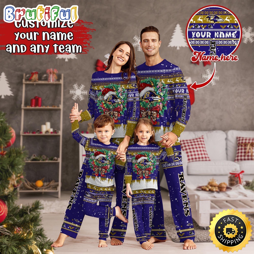 NFL Baltimore Ravens Custom Pajamas Christmas For Family Custom Name Custom Pajamas