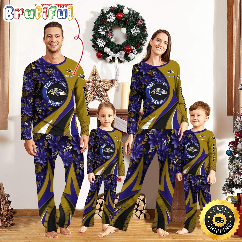 NFL Baltimore Ravens Custom Pajamas Flower For Family Custom Name Custom Pajamas